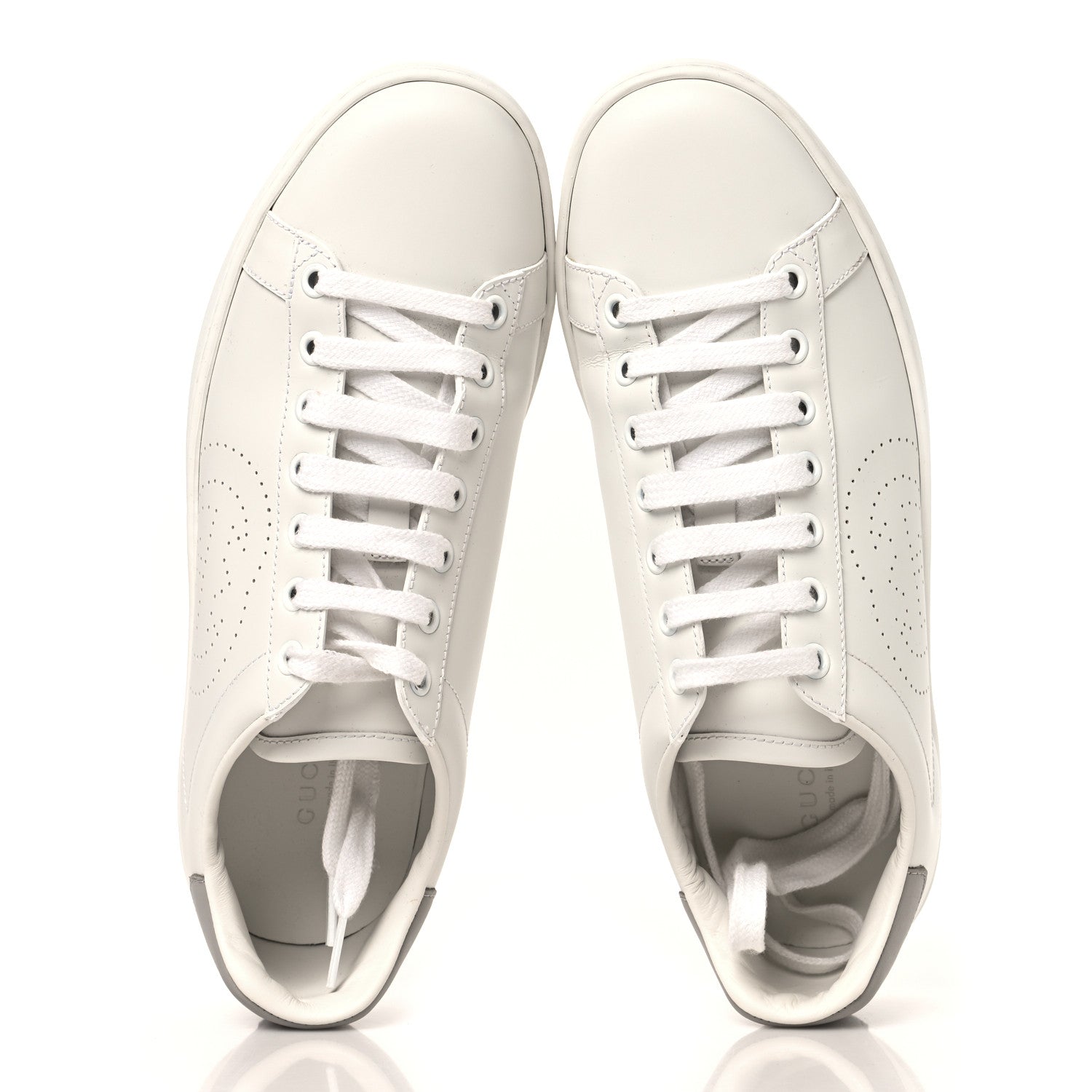 Gucci Calfskin Interlocking G Perforated Womens Ace Sneakers 38.5 White Grey Sky 2 of 10