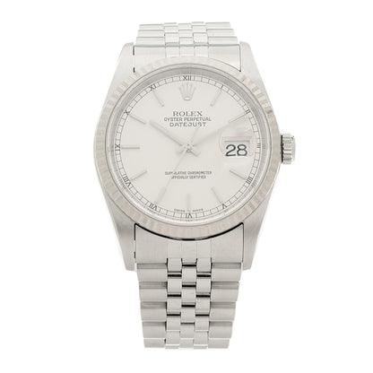 Rolex Stainless Steel 18K White Gold 36mm Oyster Perpetual Datejust Watch Silver 16234 1 of 4