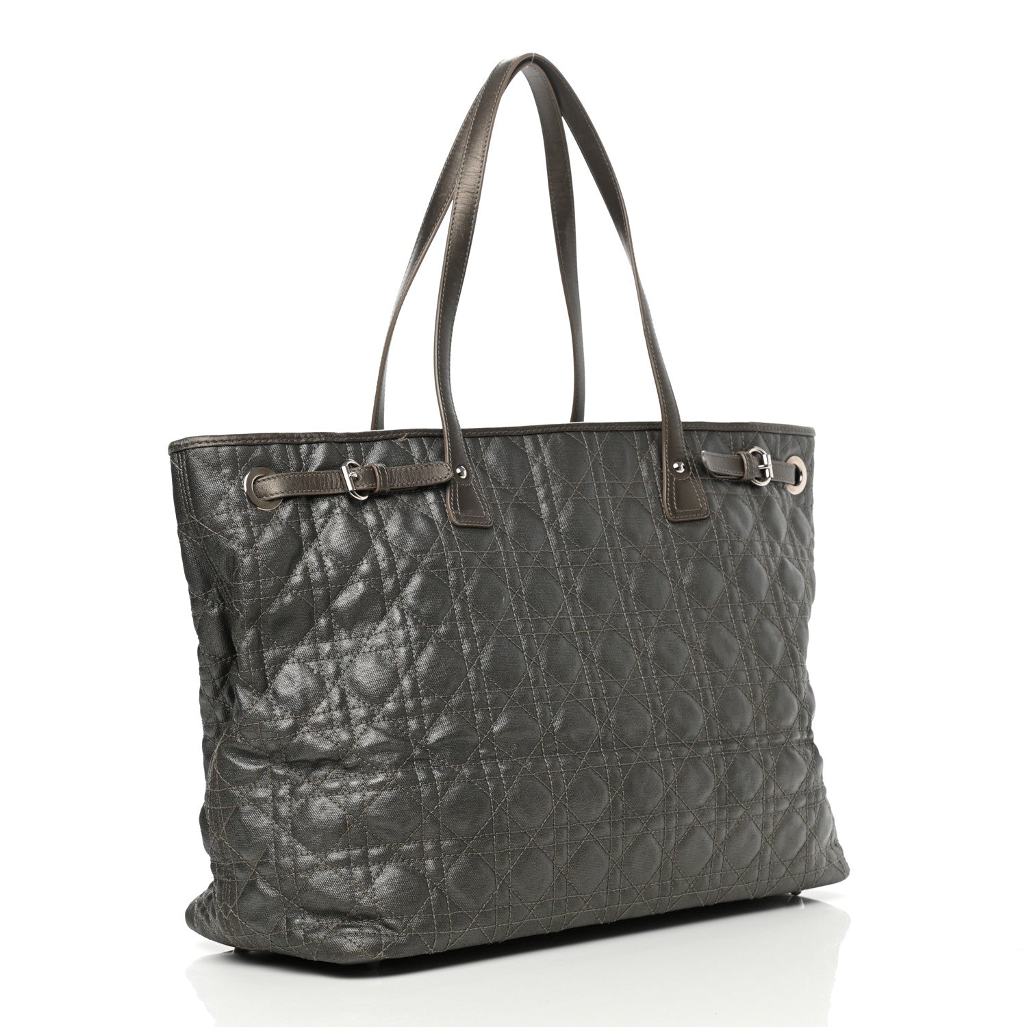 Christian Dior Coated Canvas Cannage Large Panarea Tote Grey 3 of 19