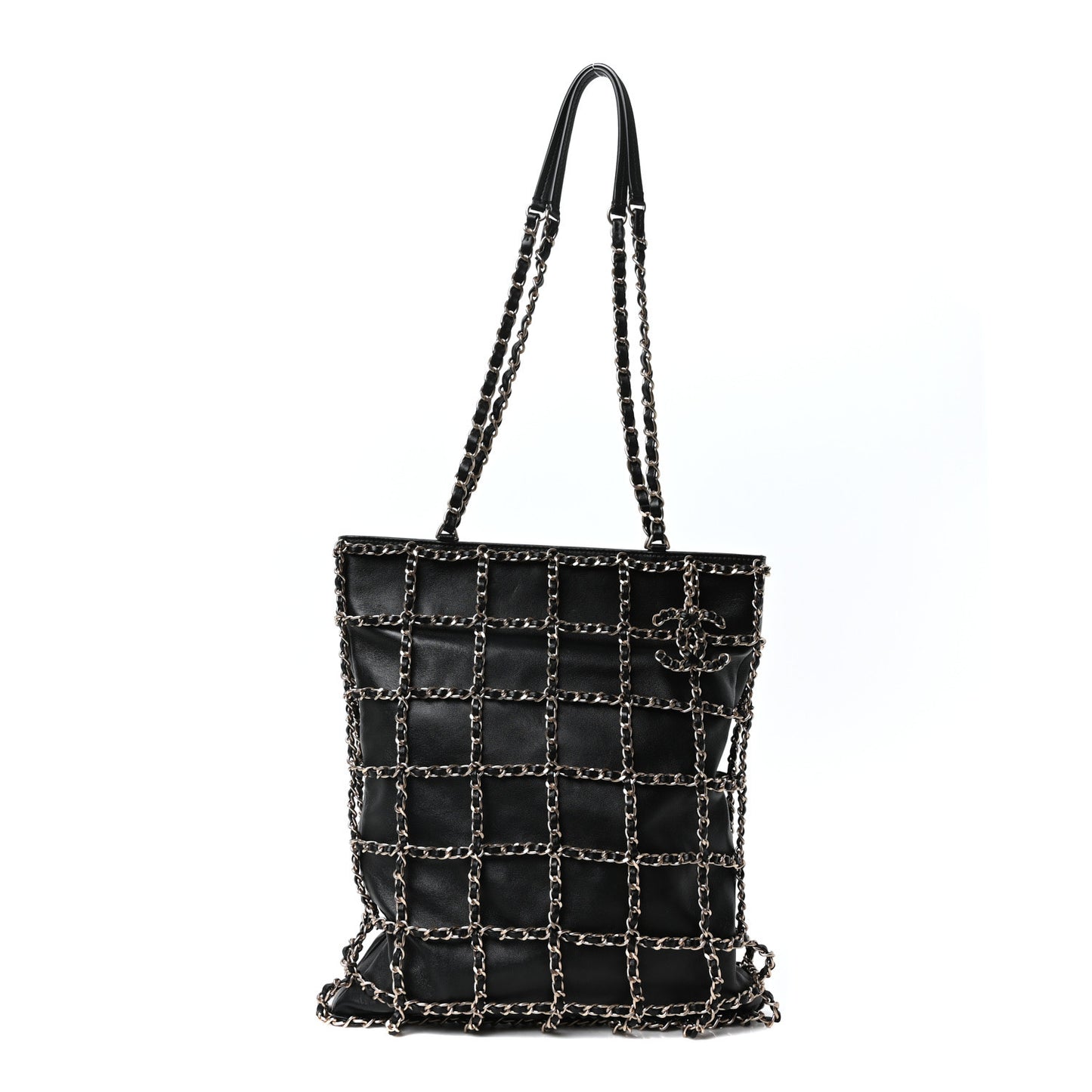 Lambskin Large Shopping Chain Tote Black