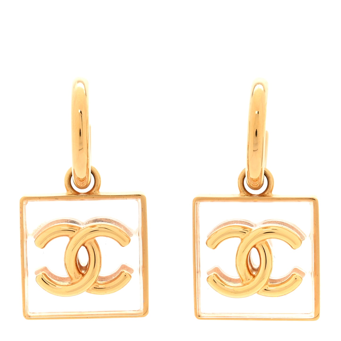 Metal Resin CC Square Drop Earrings Gold Transparent