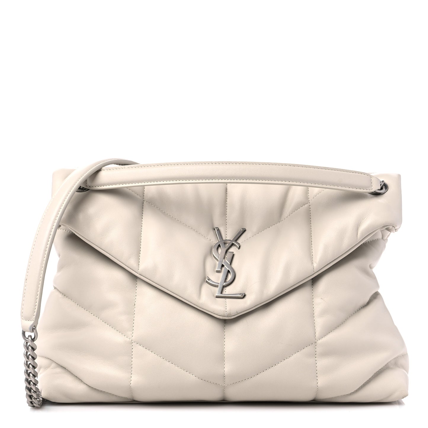 Lambskin Quilted Medium Loulou Puffer Monogram Chain Satchel Crema Soft