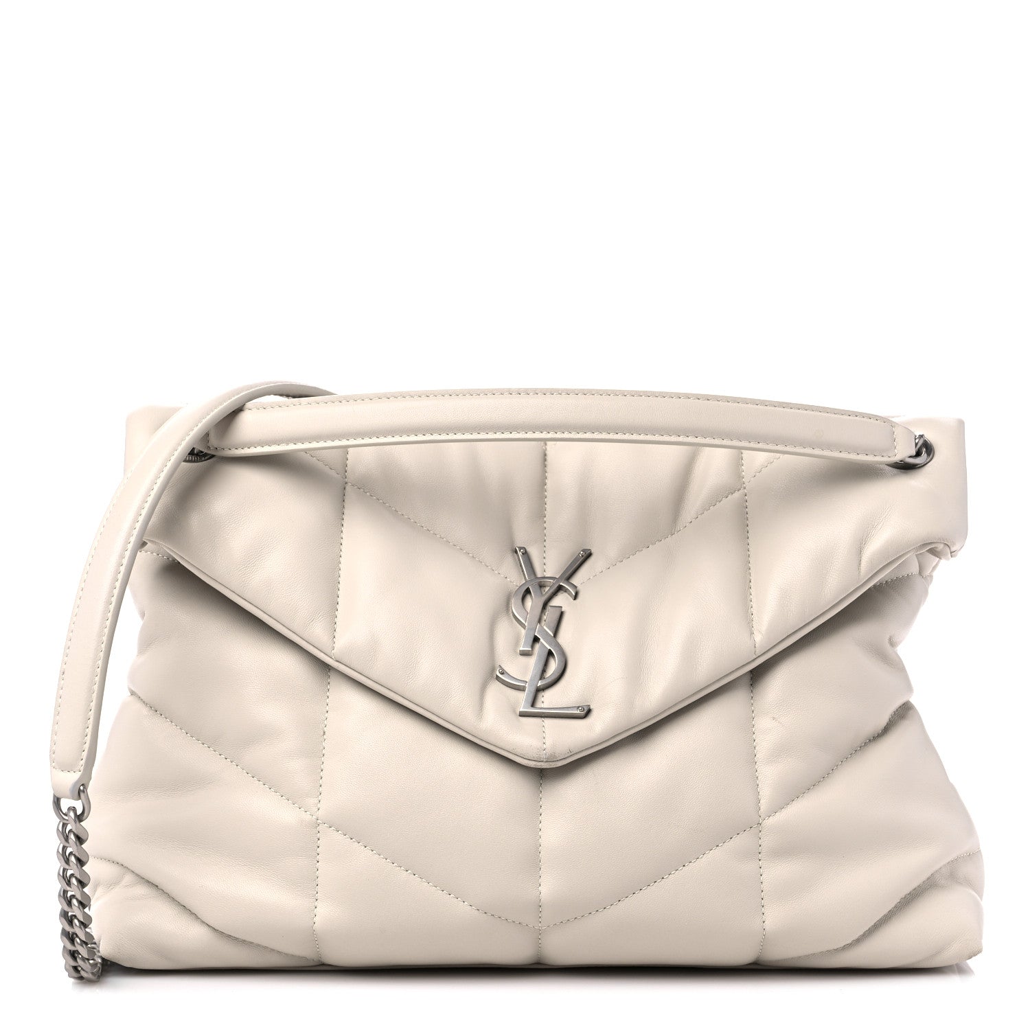 Saint Laurent Lambskin Quilted Medium Loulou Puffer Monogram Chain Satchel Crema Soft 1 of 13