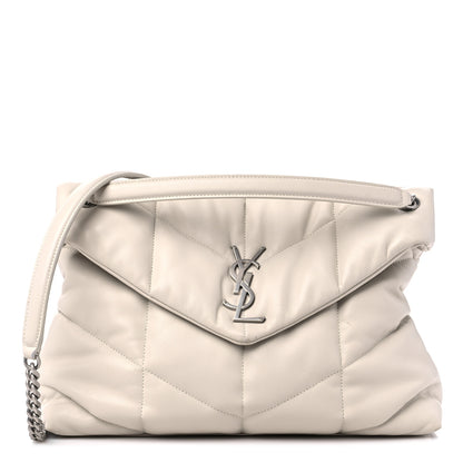 Saint Laurent Lambskin Quilted Medium Loulou Puffer Monogram Chain Satchel Crema Soft 1 of 13