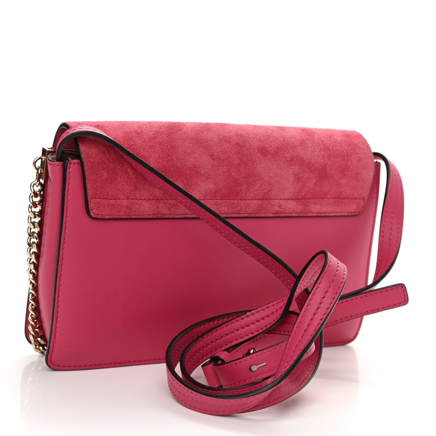 Suede Calfskin Small Faye Shoulder Bag Fuchsia Rose