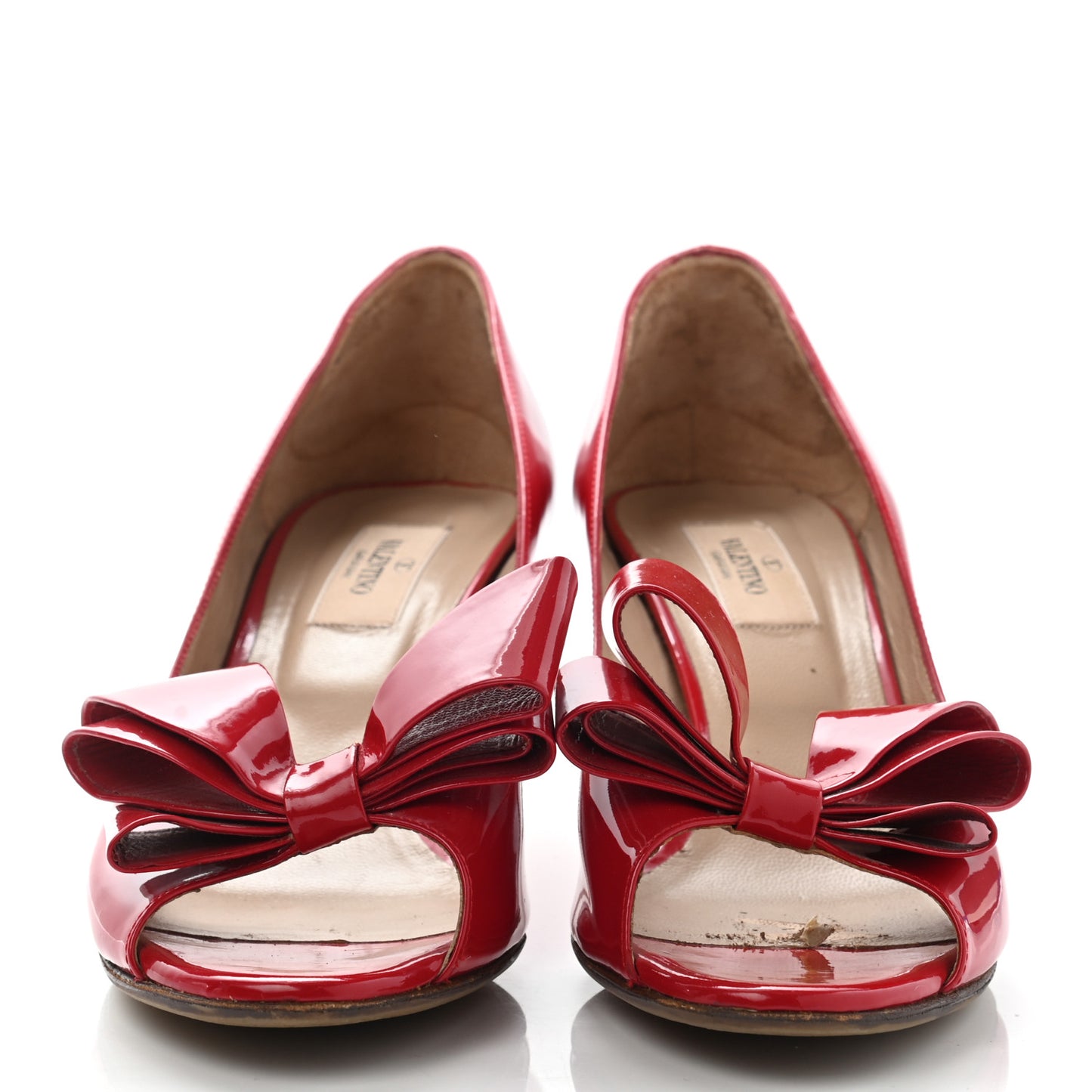 Patent Couture Bow Peep Toe Low Heel Pumps 39 Rosso Valentino