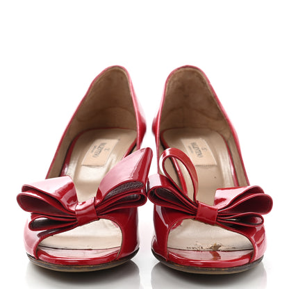 Valentino Garavani Patent Couture Bow Peep Toe Low Heel Pumps 39 Rosso Valentino 2 of 15