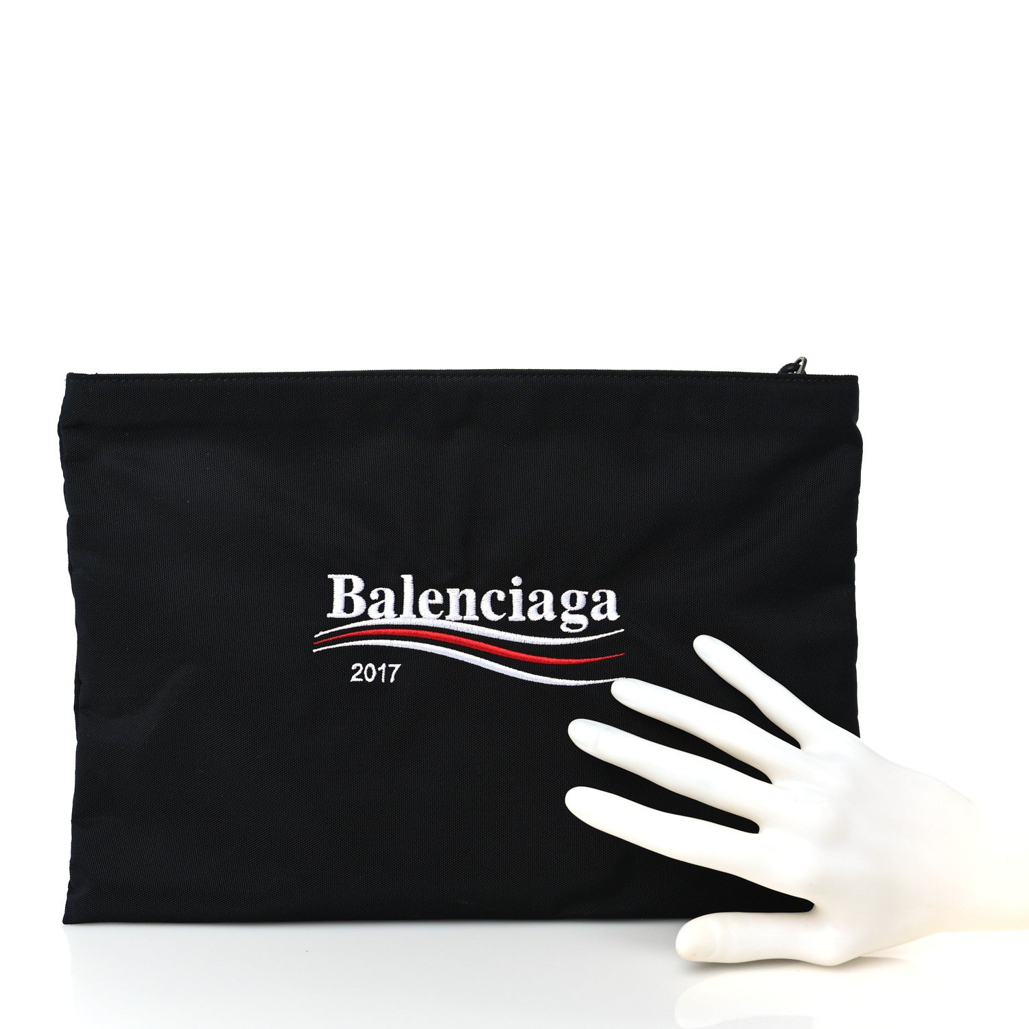 Balenciaga Nylon Political Campaign Logo Embroidered Documents Case Black 2 of 7