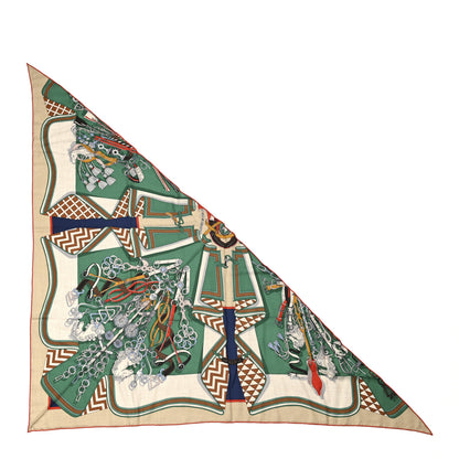 Hermes Cashmere Silk Bouquets Sellier Triangle Scarf Vert Naturel Brun 1 of 7