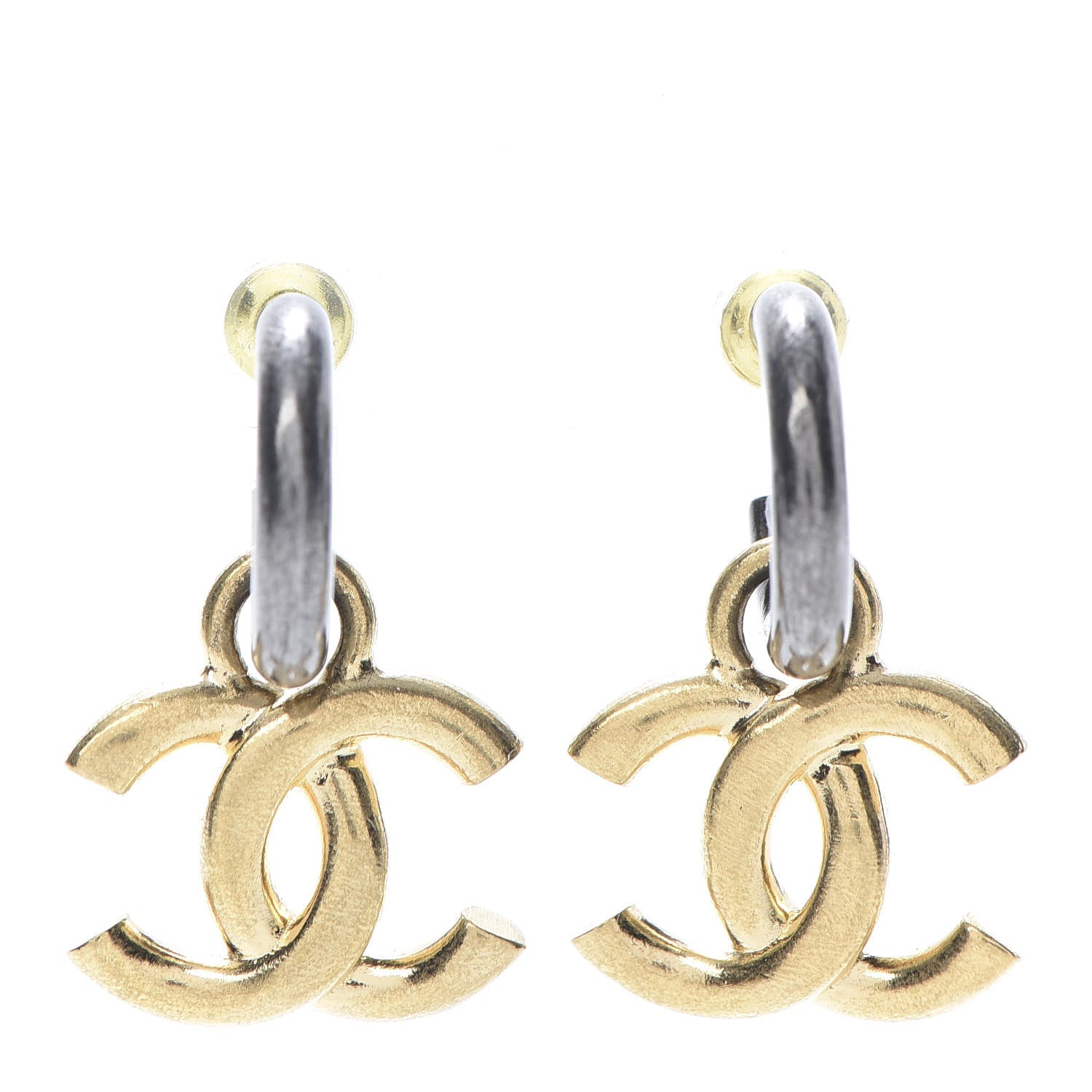 Chanel Metal Drop CC Earrings Ruthenium Gold 1 of 5