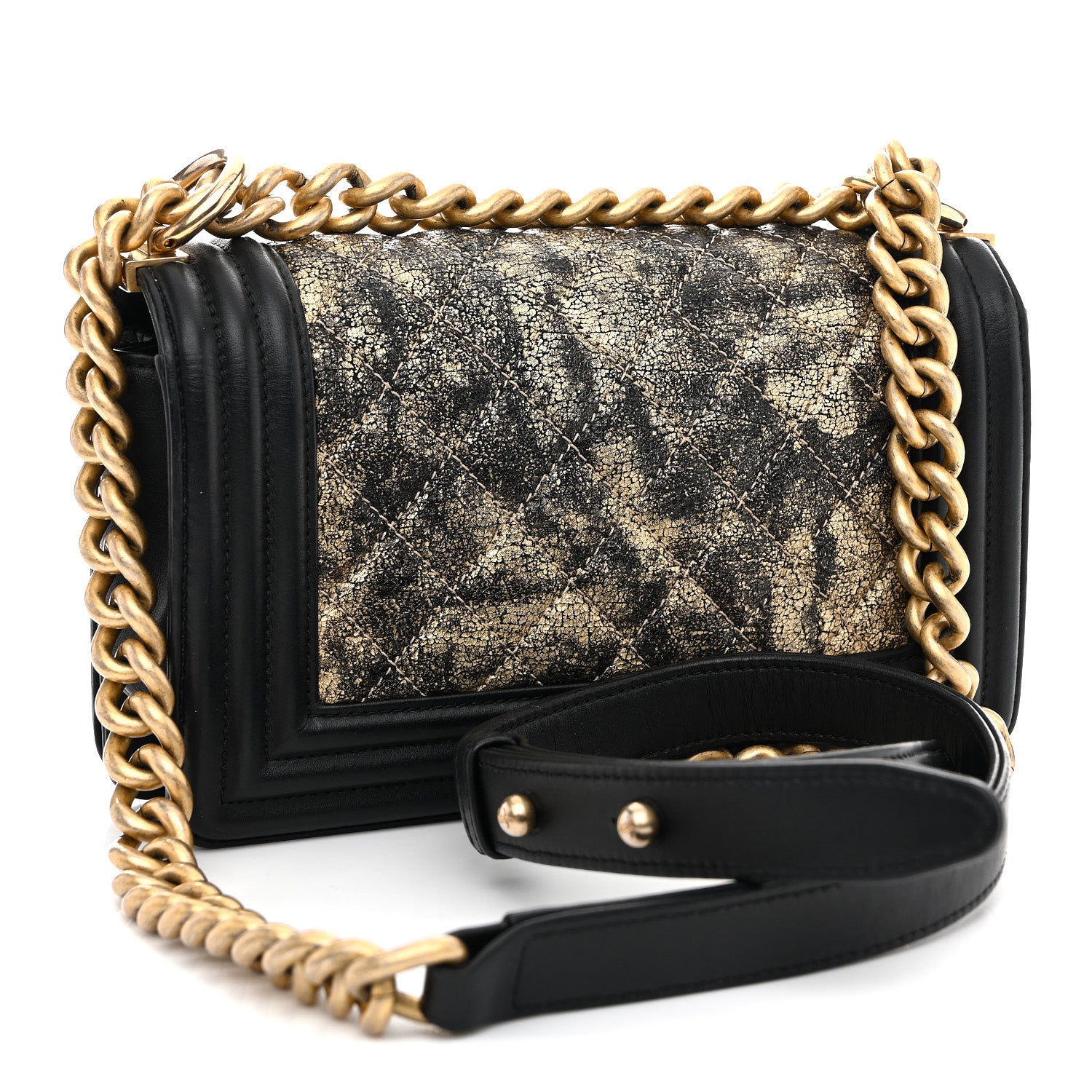 Chanel Metallic Crumpled Goatskin Small Boy Flap Black Gold 3 of 11