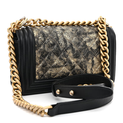 Chanel Metallic Crumpled Goatskin Small Boy Flap Black Gold 3 of 11