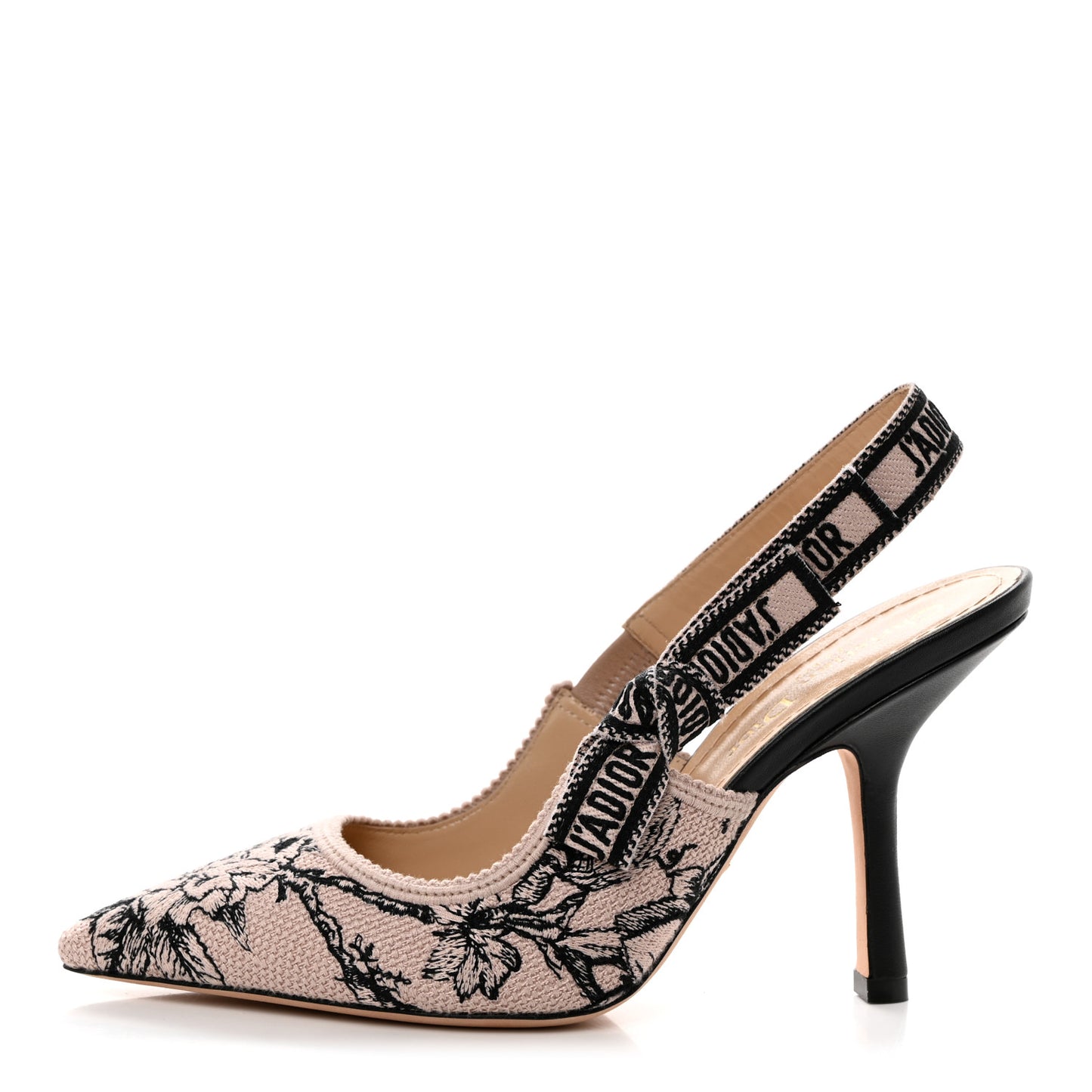 Canvas Embroidered Jardin Botanique J'Adoir Slingback 100mm Pumps 36.5 Black Nude