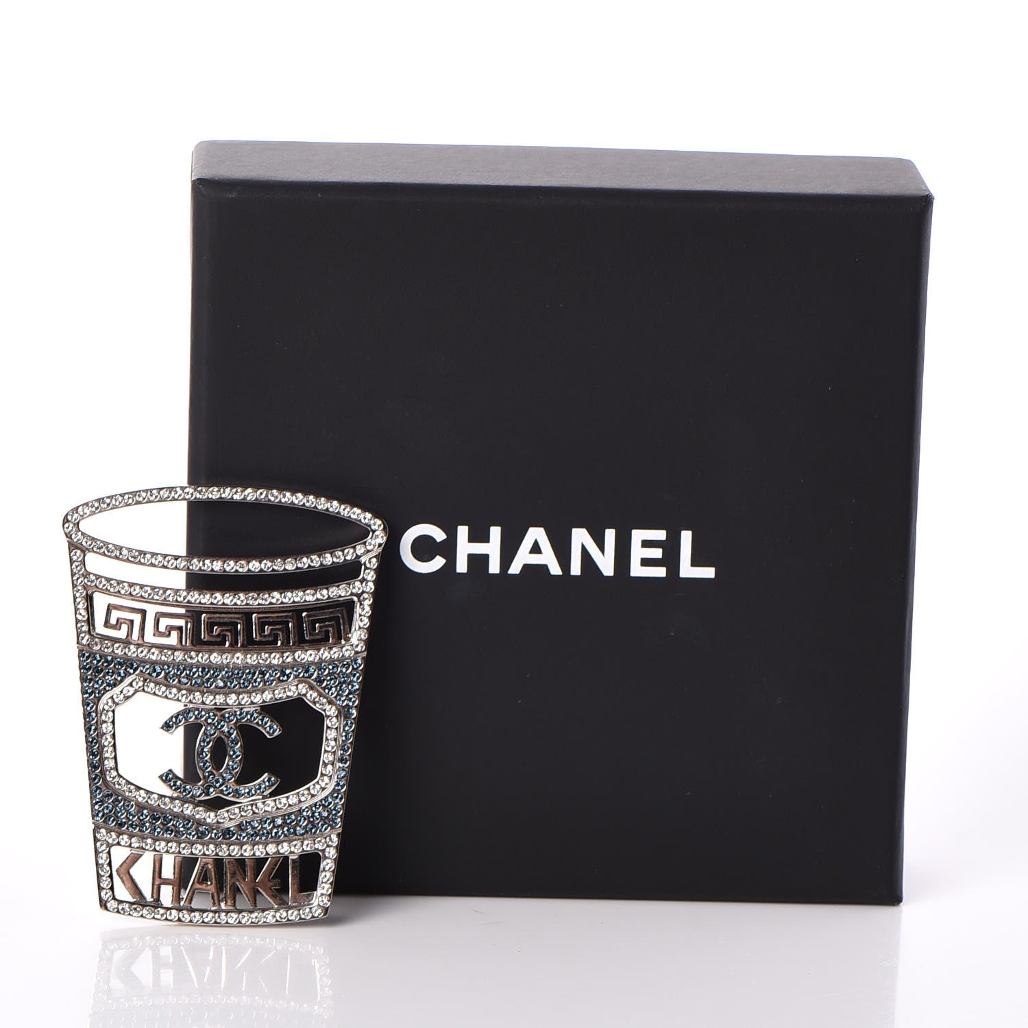 Chanel Crystal CC Greek Cup Brooch Silver Blue 5 of 5