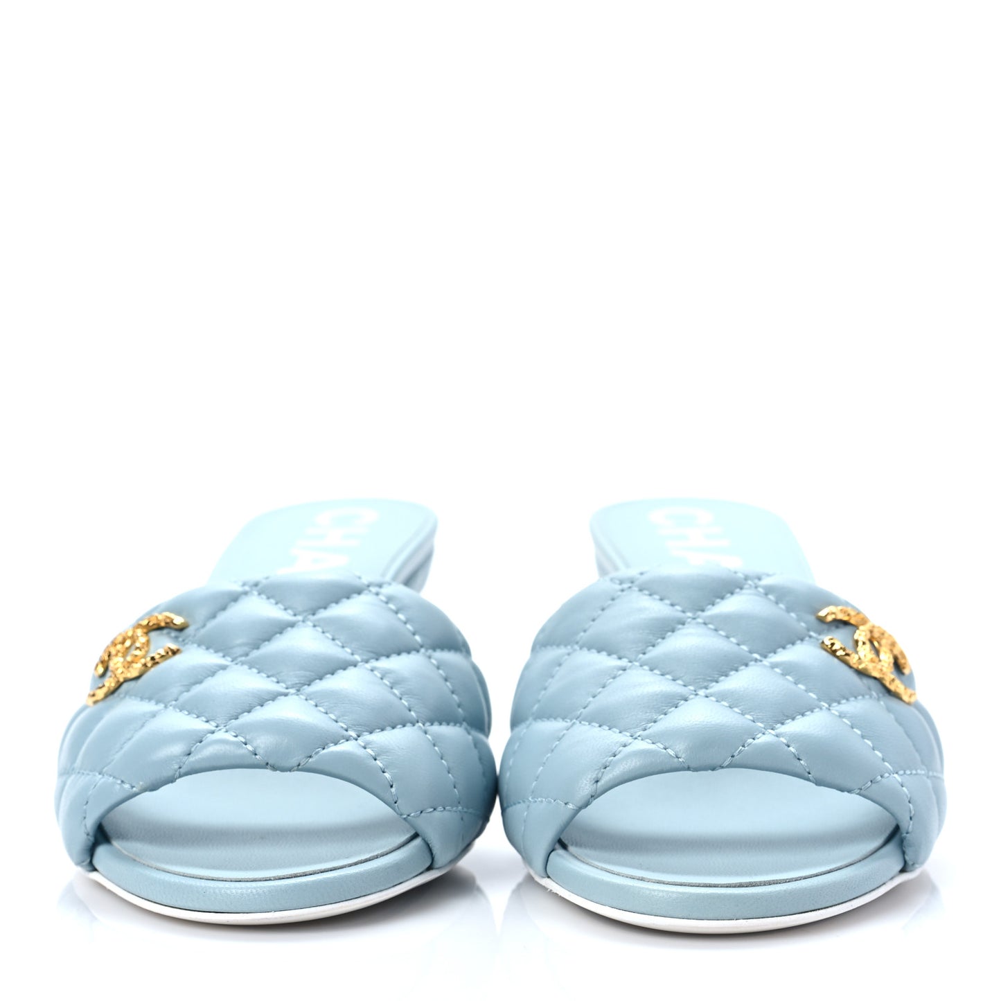 Lambskin Quilted Textured CC Mules 37.5 Light Blue