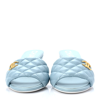 Chanel Lambskin Quilted Textured CC Mules 37.5 Light Blue 2 of 8