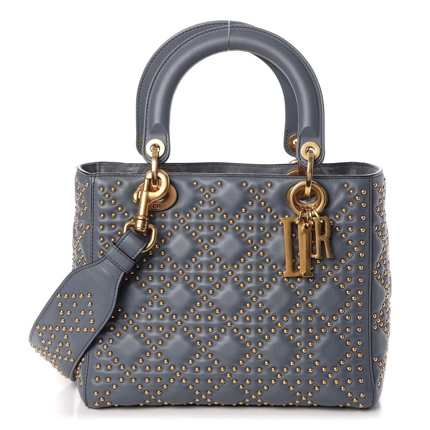 Christian Dior Calfskin Cannage Studded Medium Supple Lady Dior Grey 1 of 7