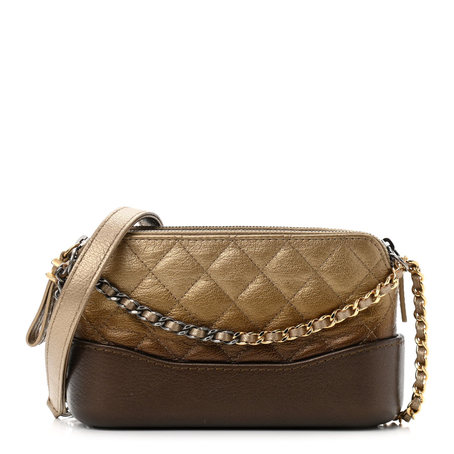 Chanel Metallic Goatskin Quilted Small Gabrielle Clutch With Chain Bronze 1 of 12