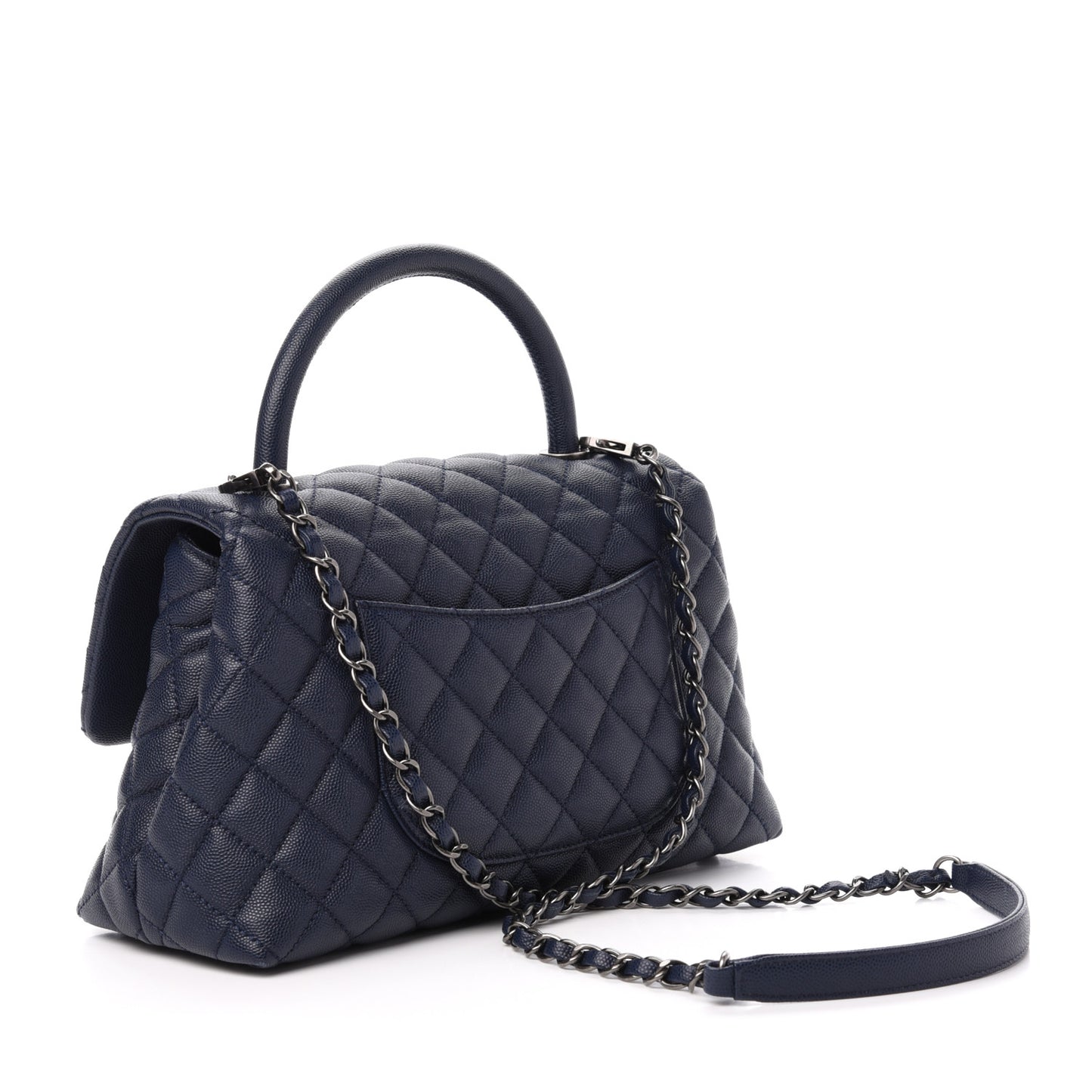 Caviar Quilted Small Coco Handle Flap Navy