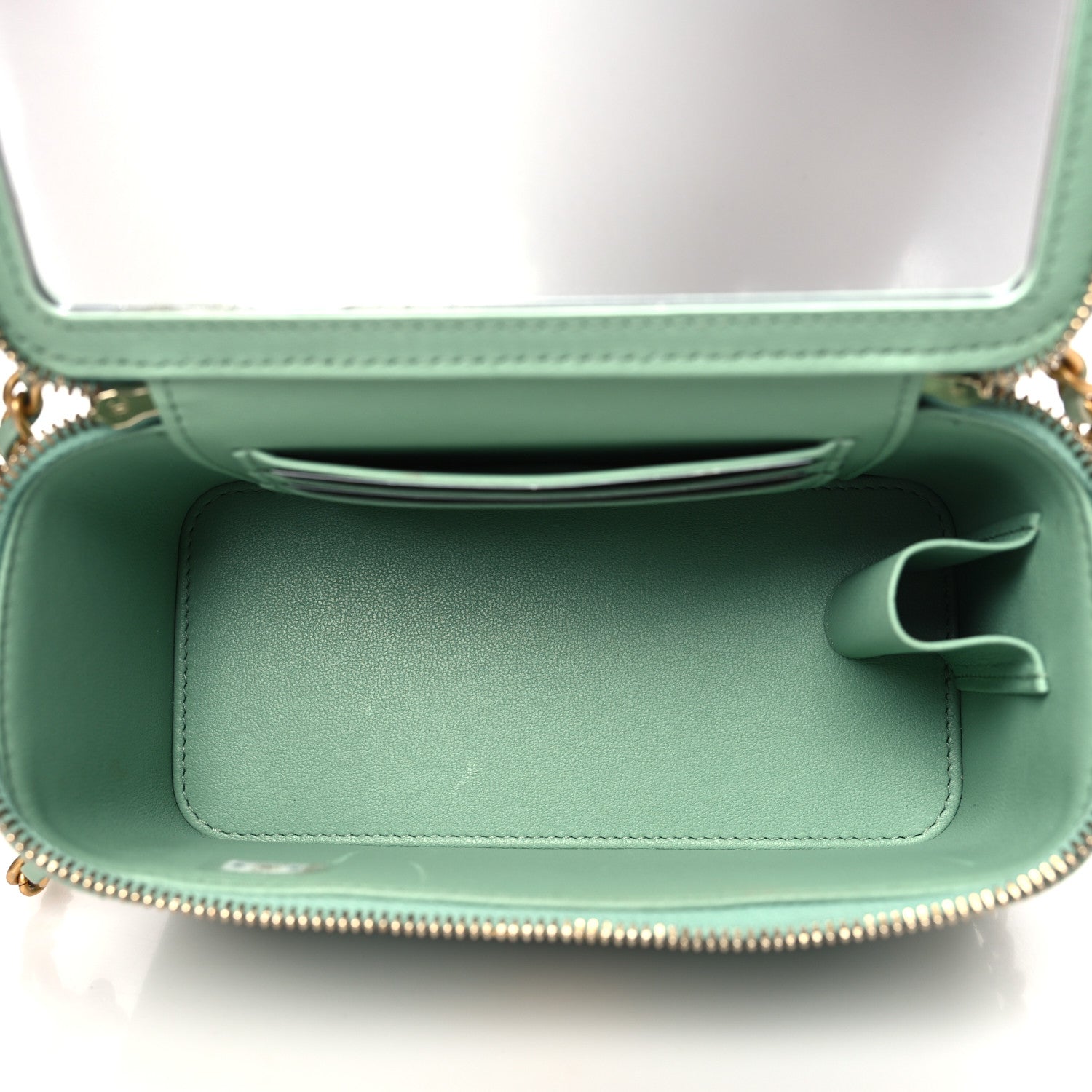 Chanel Shiny Calfskin Quilted Small Top Handle Vanity Case With Chain Light Green 5 of 12