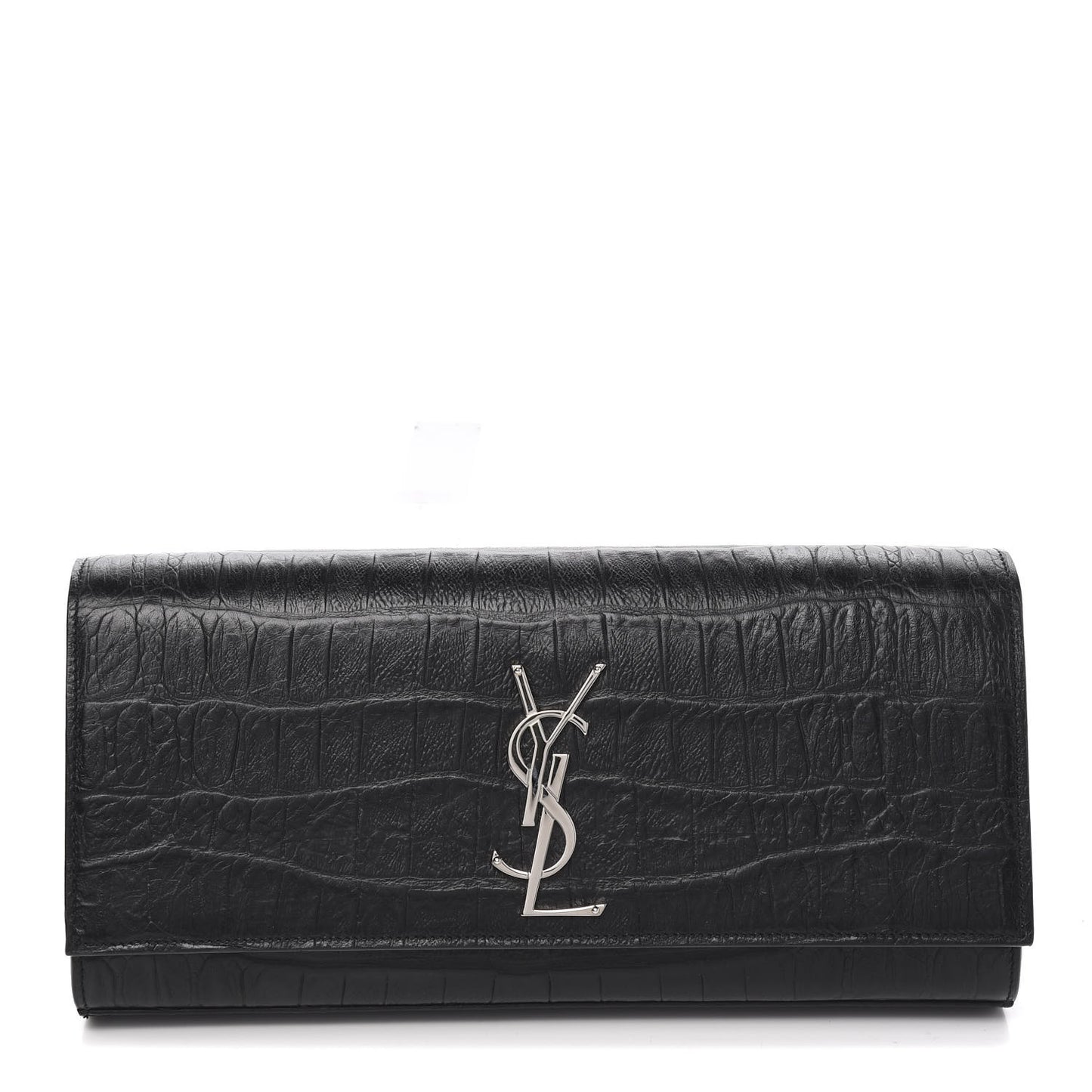 Calfskin Crocodile Embossed Classic Monogram Clutch Black