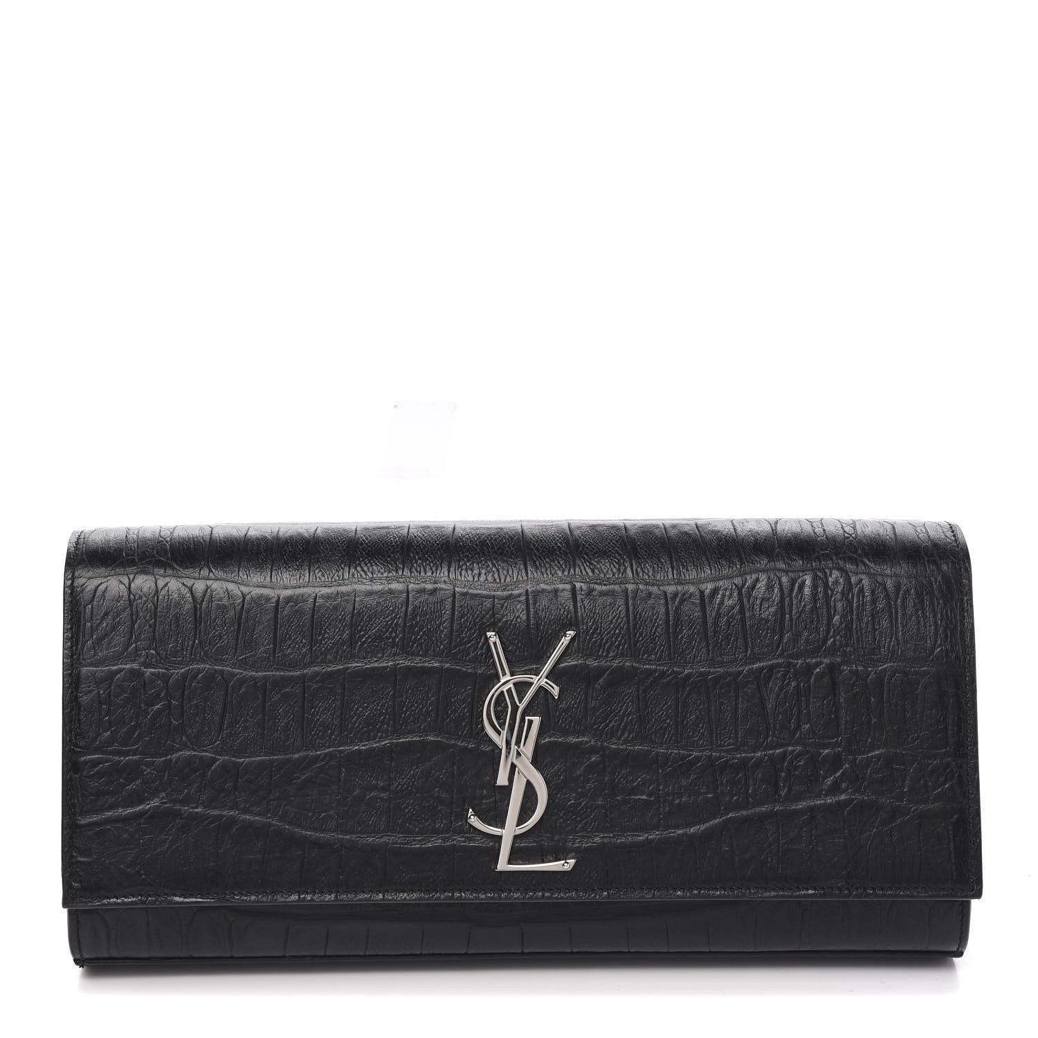 Saint Laurent Calfskin Crocodile Embossed Classic Monogram Clutch Black 1 of 9