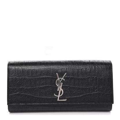 Saint Laurent Calfskin Crocodile Embossed Classic Monogram Clutch Black 1 of 9