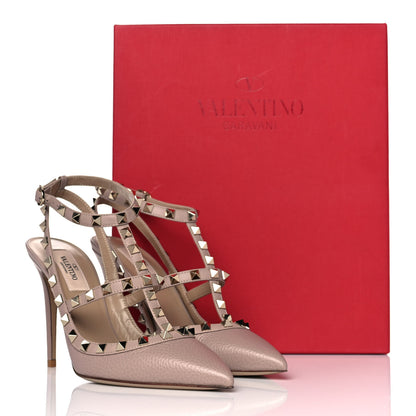 Valentino Garavani Pebbled Calfskin Rockstud Ankle Strap Pumps 38.5 Poudre 9 of 9