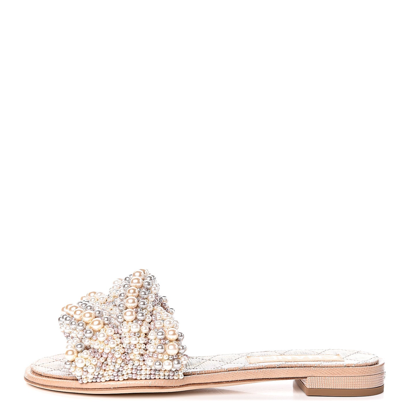 Fantasy Calfskin Pearl Cord CC Mules 36.5 Ivory