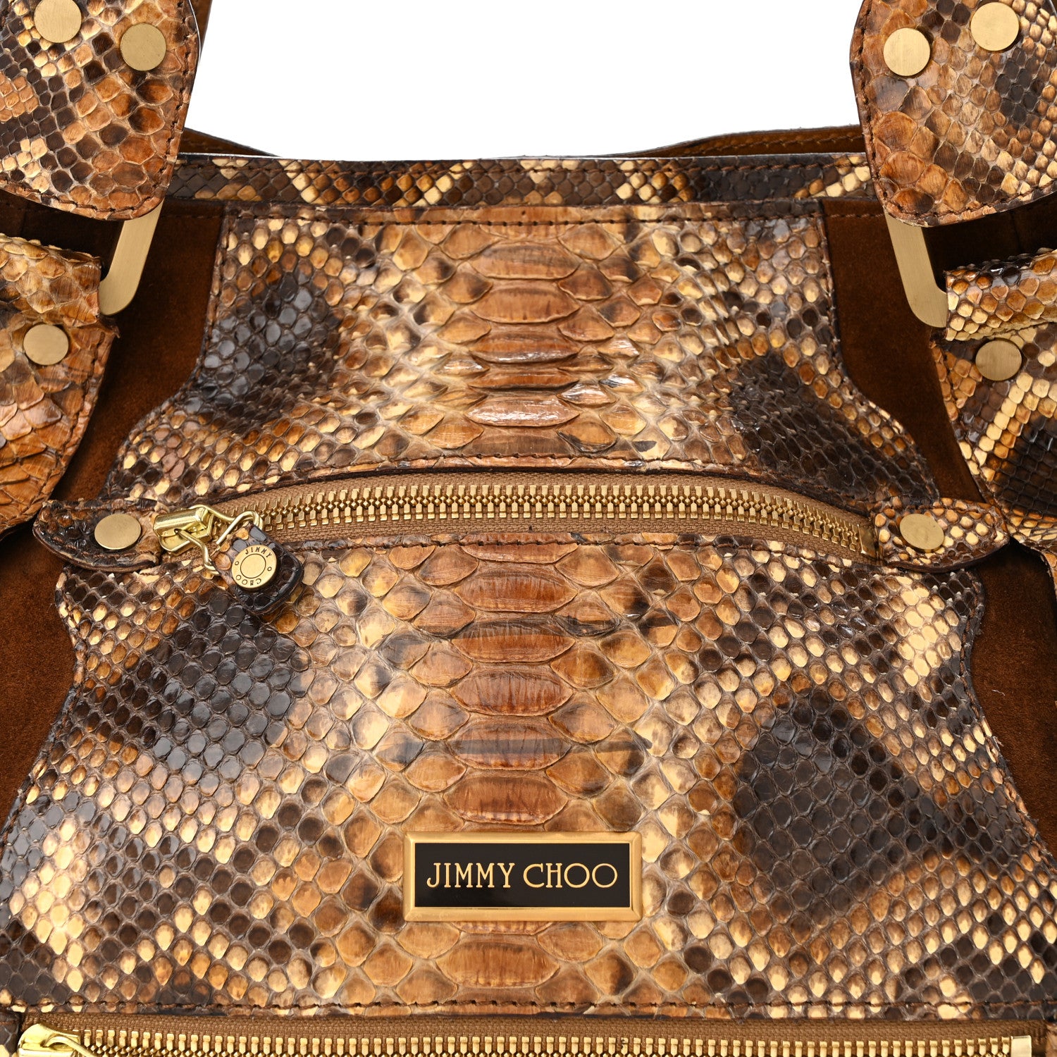 Jimmy Choo Suede Snakeskin Mahala Tote Brown Multicolor 7 of 9