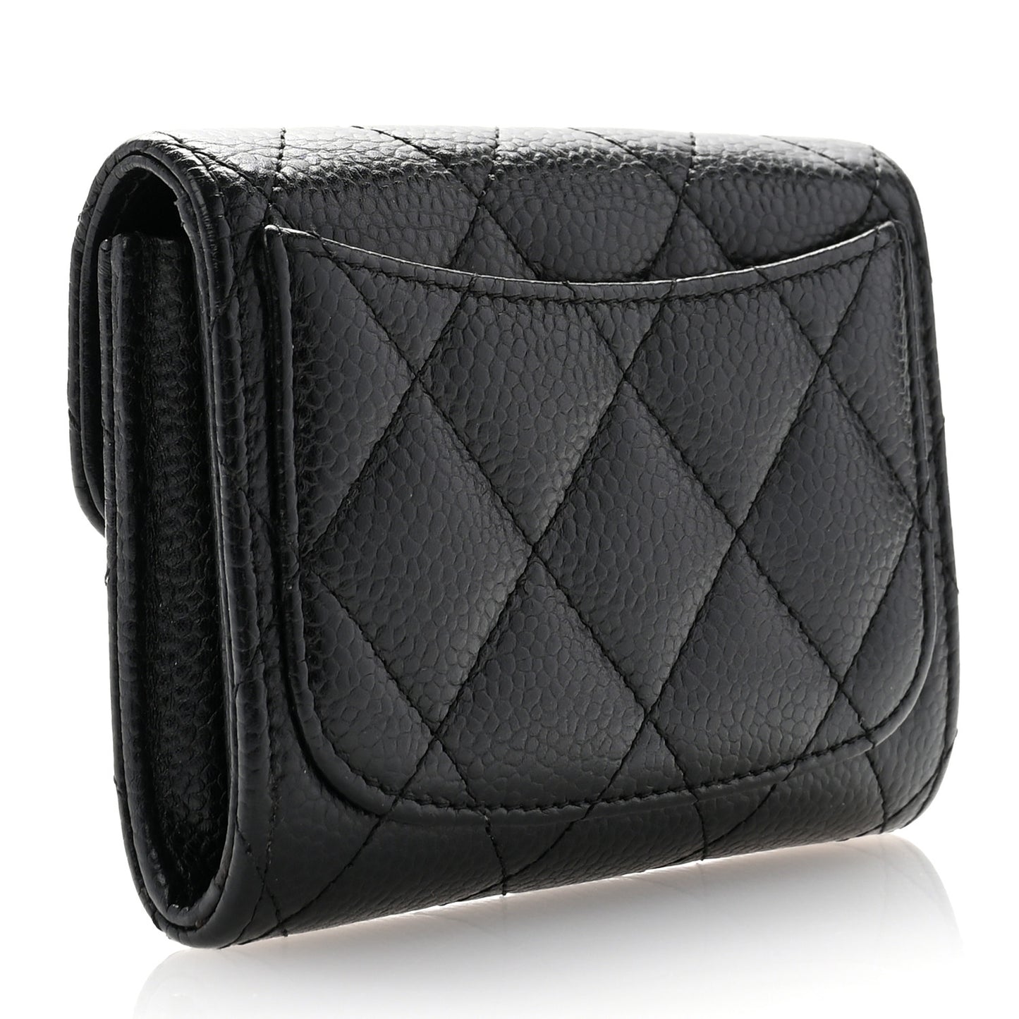 Caviar Quilted Flap Card Holder Wallet Black