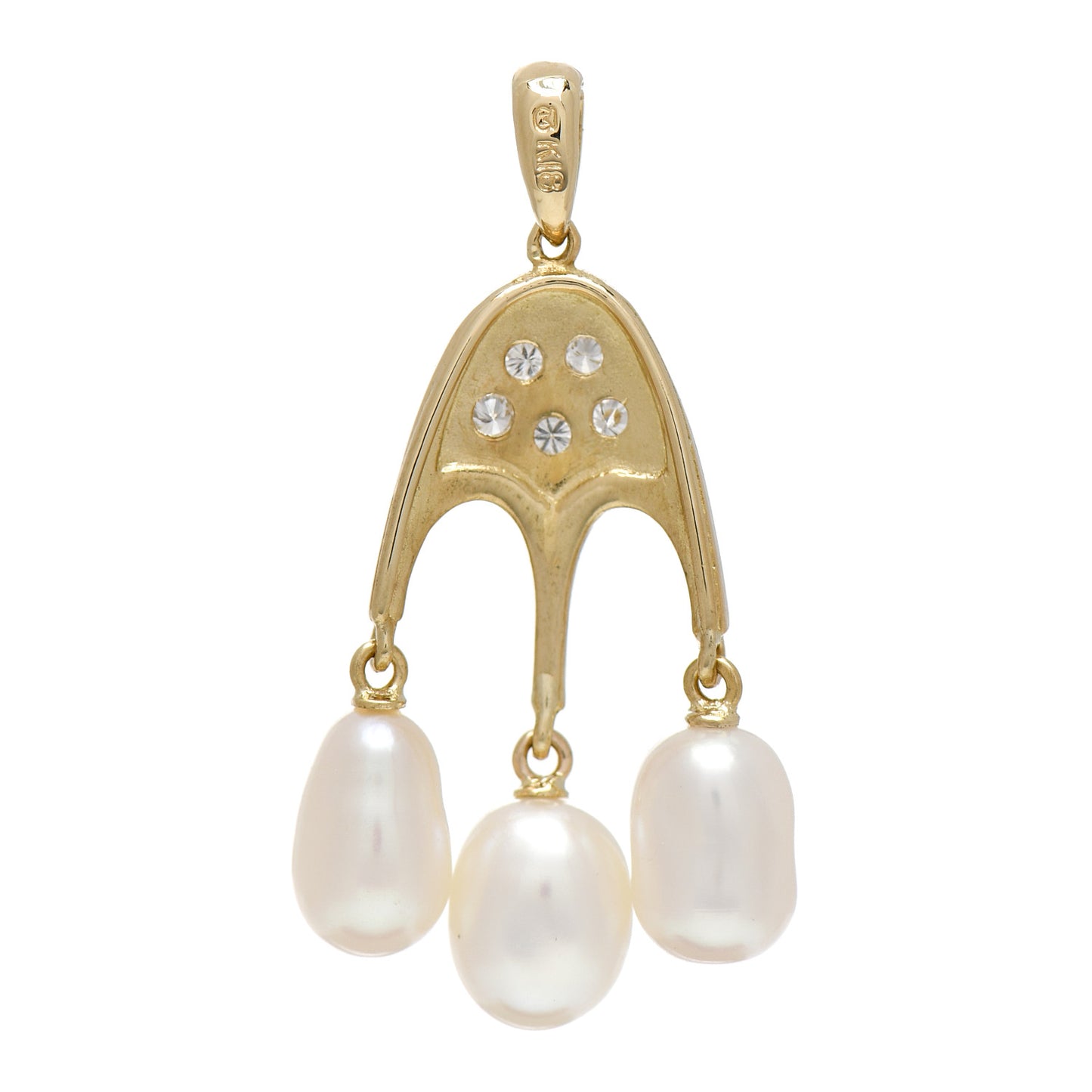 18K Yellow Gold Diamond Akoya Pearl Three Drop Pendant