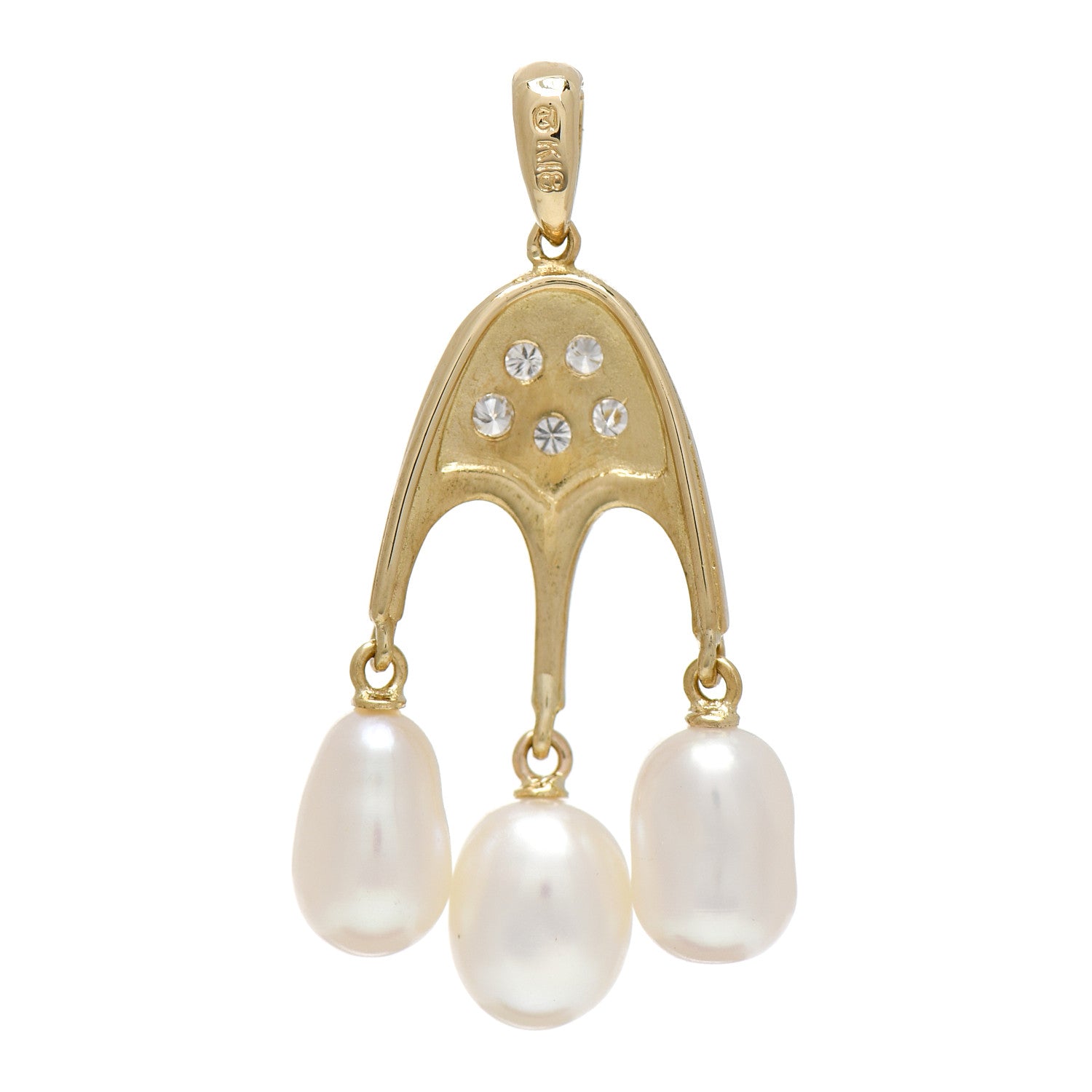 Mikimoto 18K Yellow Gold Diamond Akoya Pearl Three Drop Pendant 3 of 3