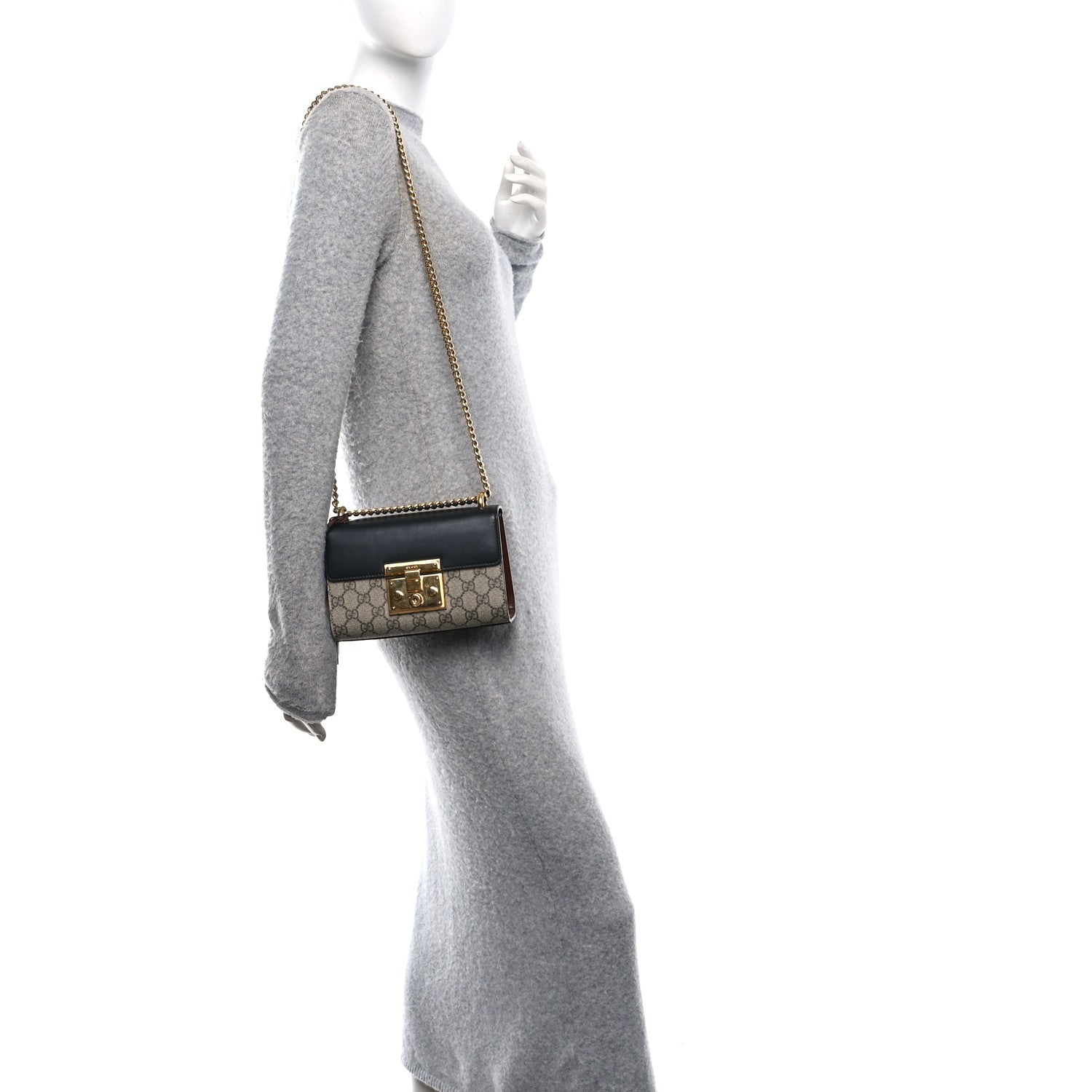 Gucci GG Supreme Monogram Calfskin Small Padlock Shoulder Bag Beige Black Cuir 2 of 15