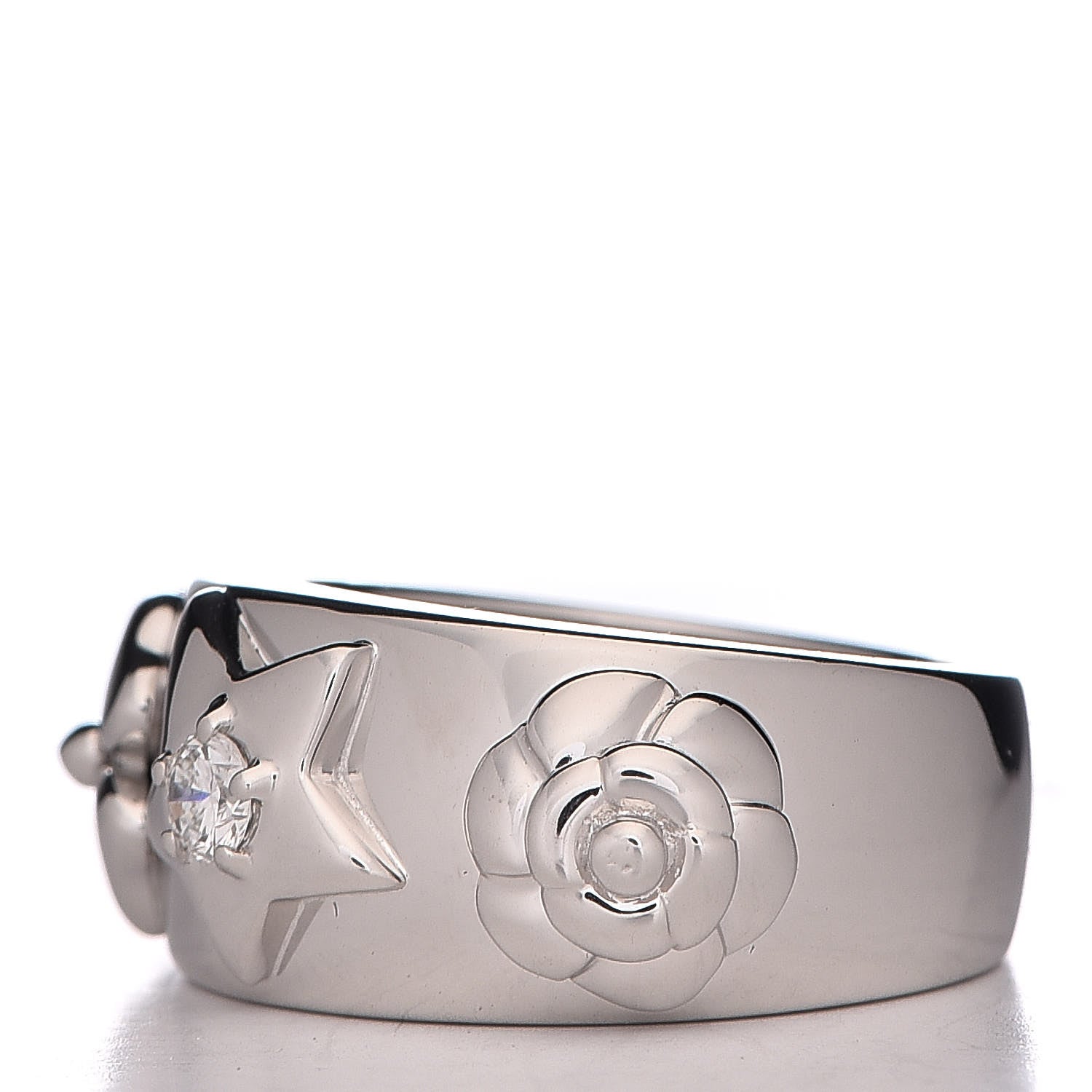 Chanel 18K White Gold Diamond Camelia Band Ring 49 5 3 of 6