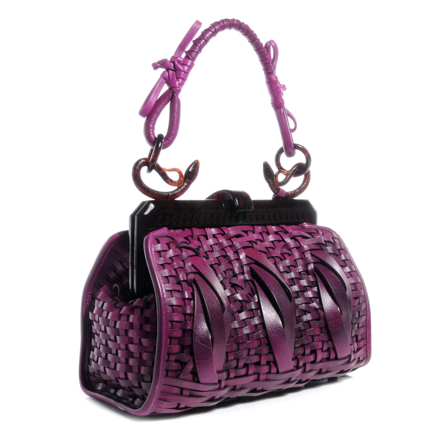 Leather Samourai 1947 Intrecciato Frame Bag Fuchsia