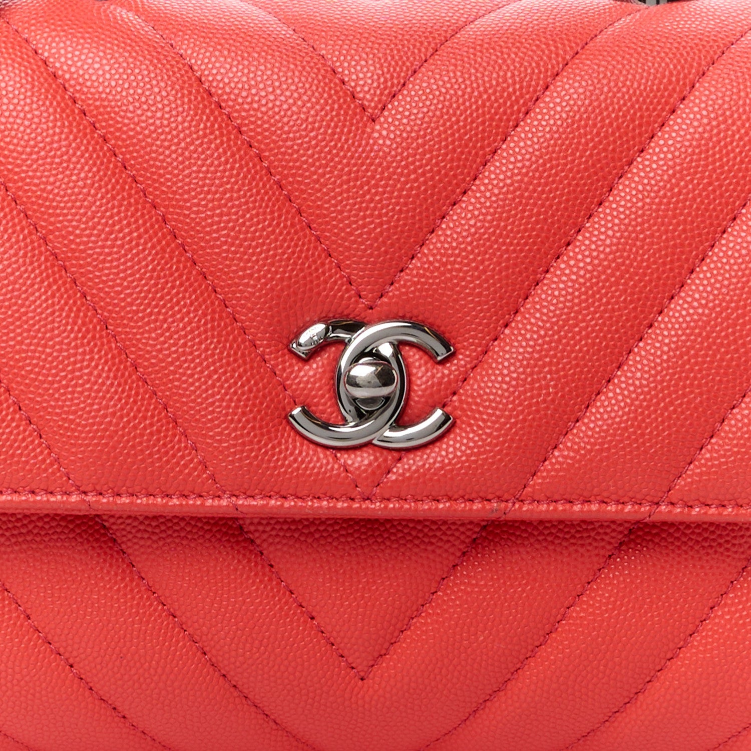 Chanel Caviar Chevron Quilted Mini Coco Handle Flap Red 9 of 14