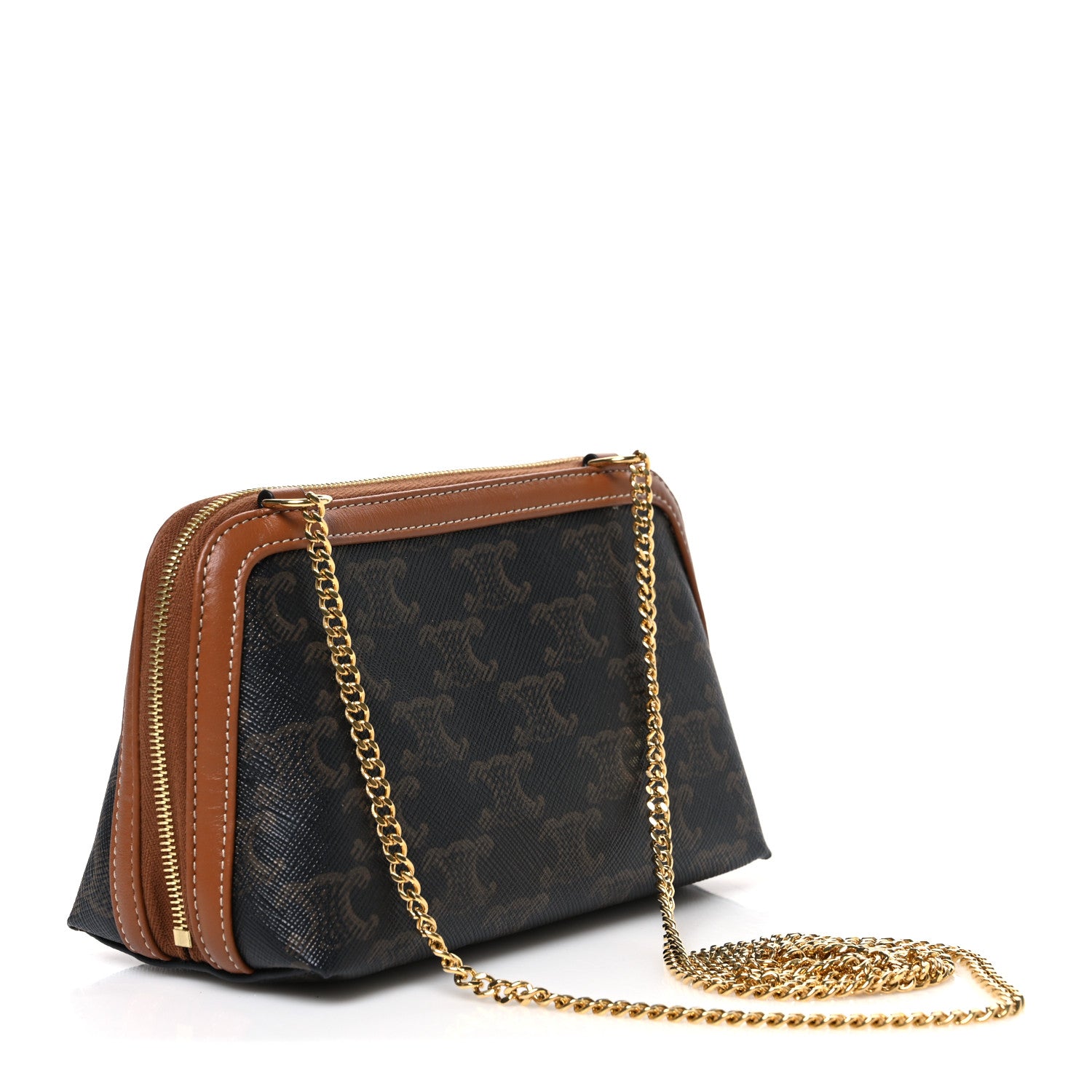 Celine Triomphe Canvas Lambskin Clutch On Chain Tan 3 of 11