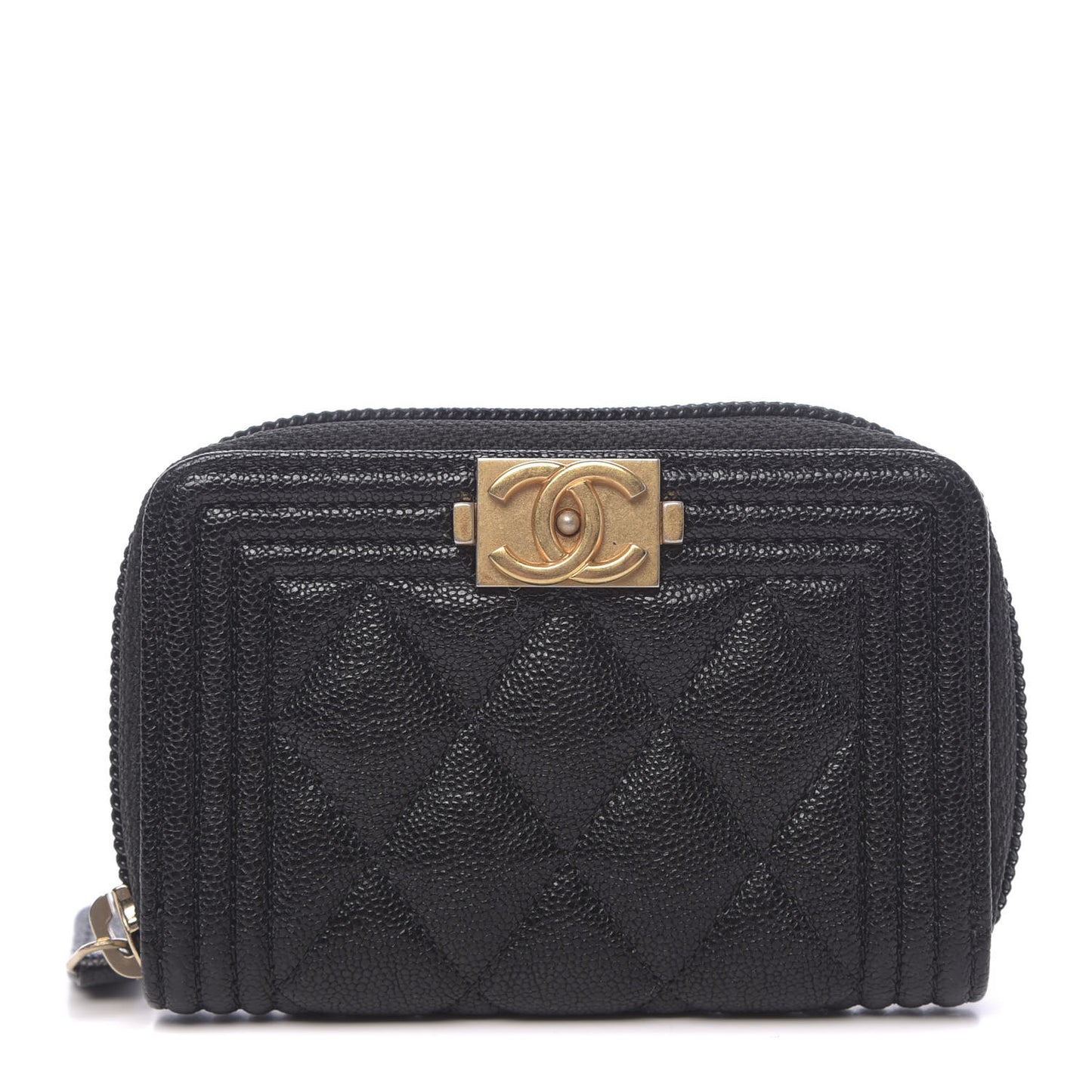 Caviar Quilted Boy Zip Around Coin Purse Wallet Black
