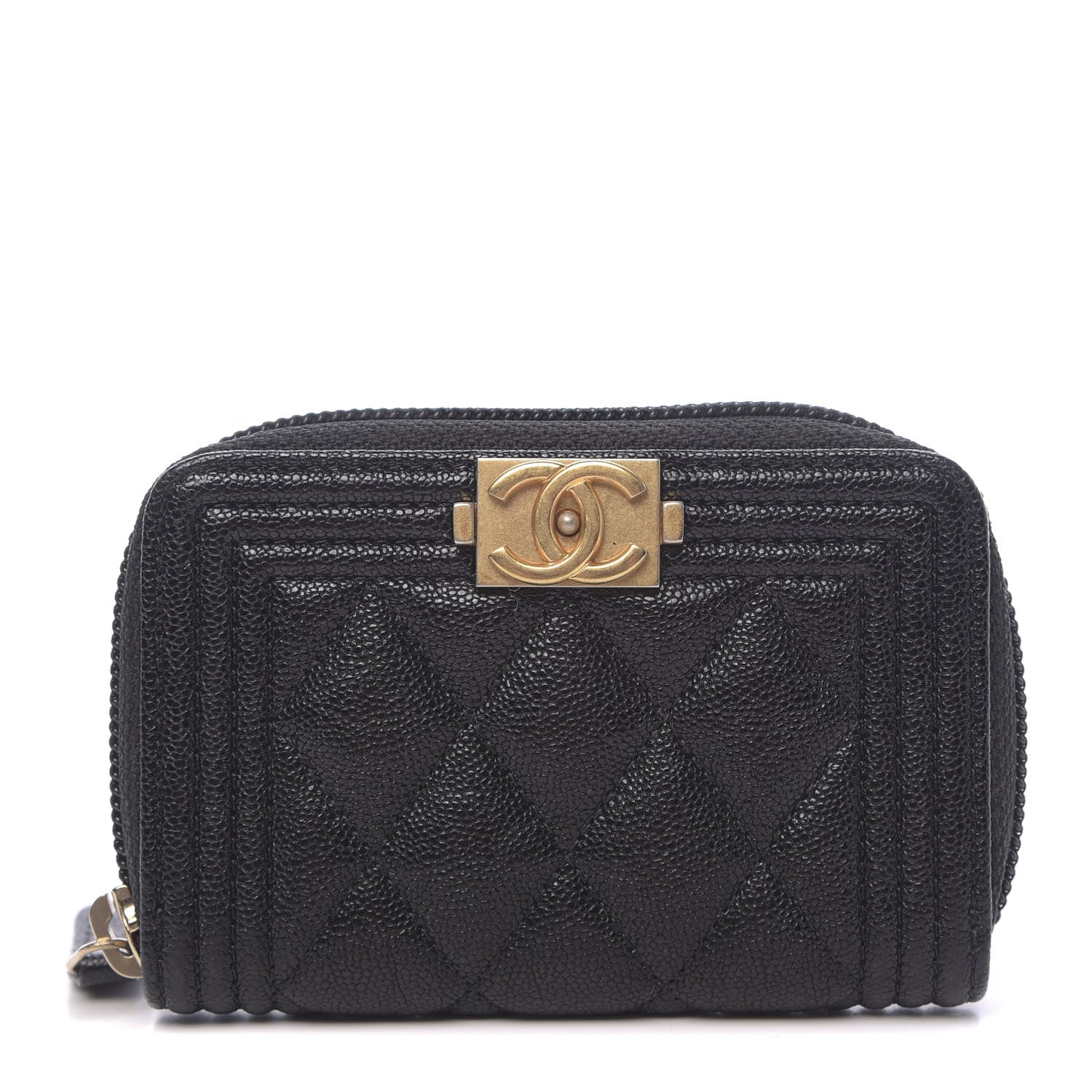 Chanel Caviar Quilted Boy Zip Around Coin Purse Wallet Black 1 of 8