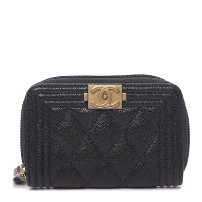 Chanel Caviar Quilted Boy Zip Around Coin Purse Wallet Black 1 of 8