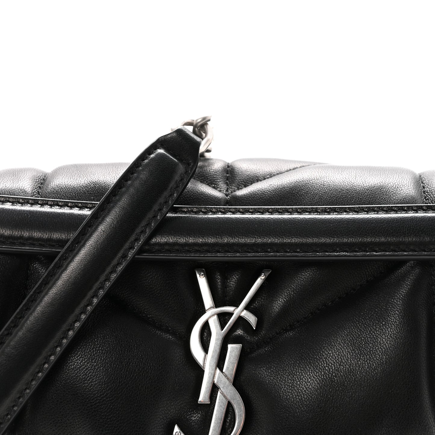Lambskin Quilted Small Loulou Puffer Monogram Chain Satchel Black