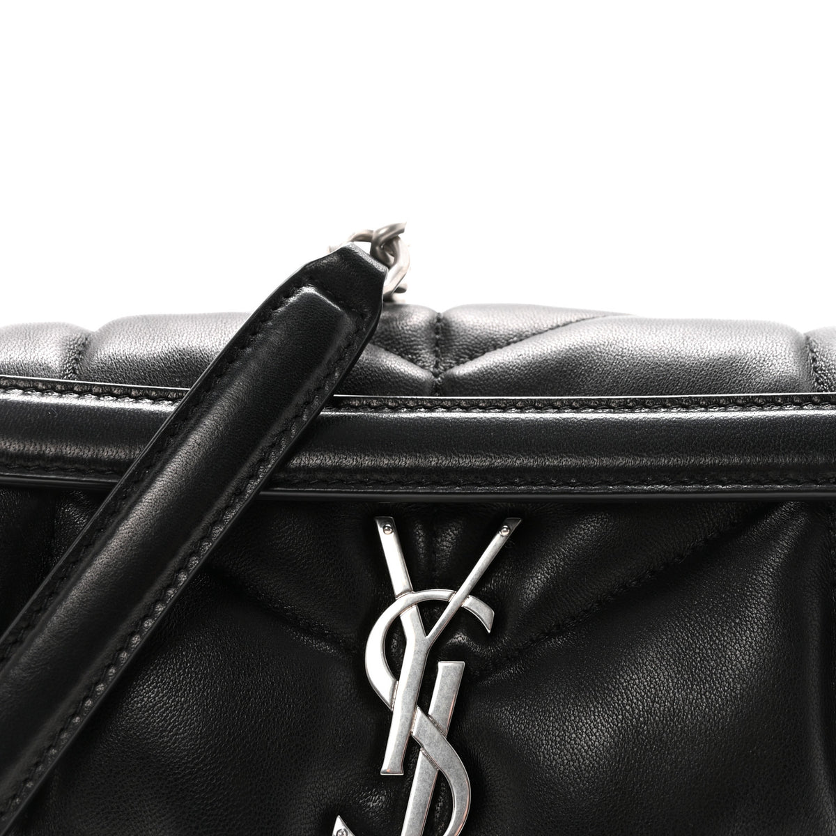 Saint Laurent Lambskin Quilted Small Loulou Puffer Monogram Chain Satchel Black 7 of 9