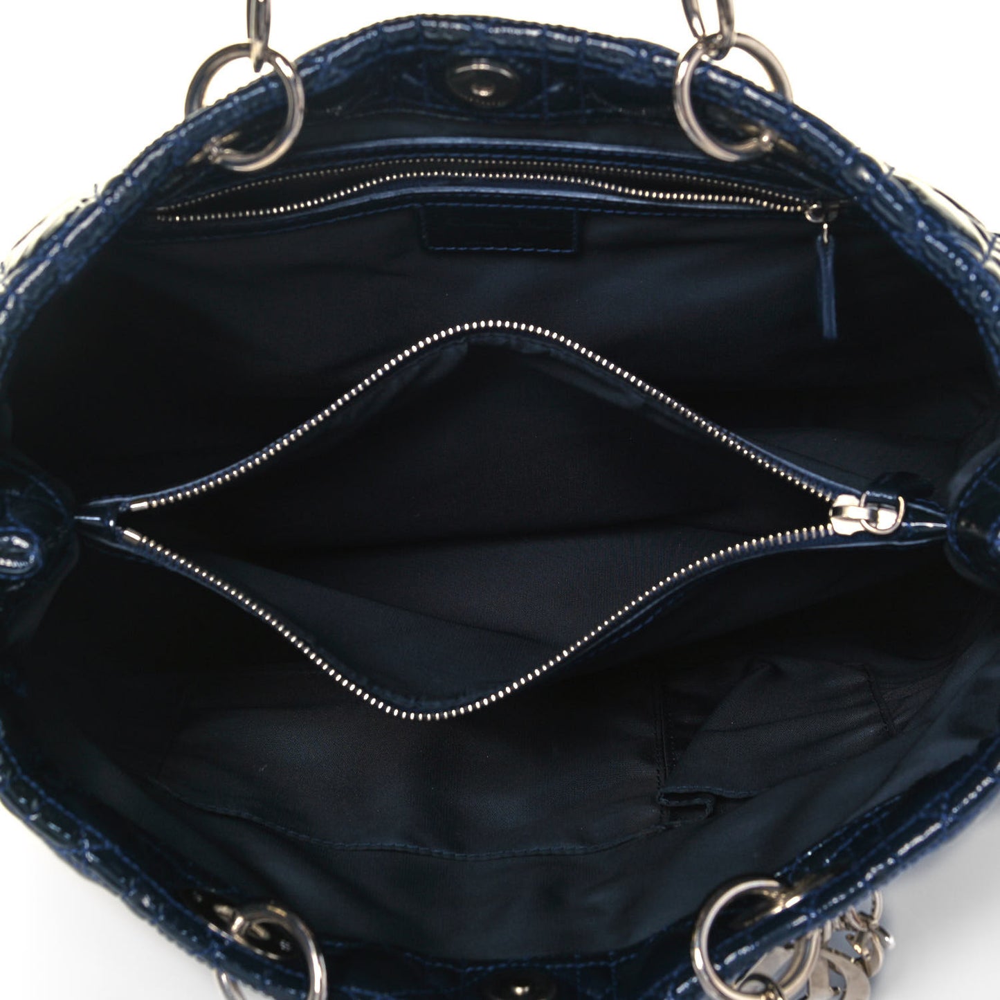 Patent Cannage Large Dior Soft Shopping Tote Navy Blue