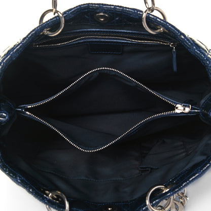 Christian Dior Patent Cannage Large Dior Soft Shopping Tote Navy Blue 4 of 7