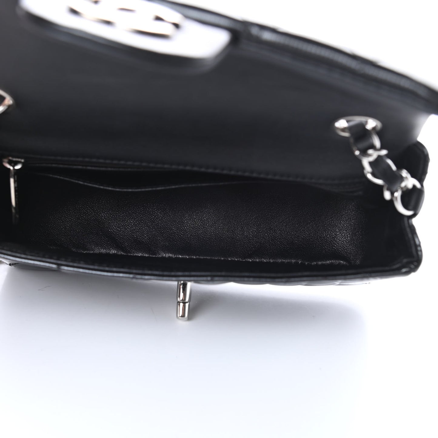Striated Patent Calfskin Quilted Mini Rectangular Flap Black