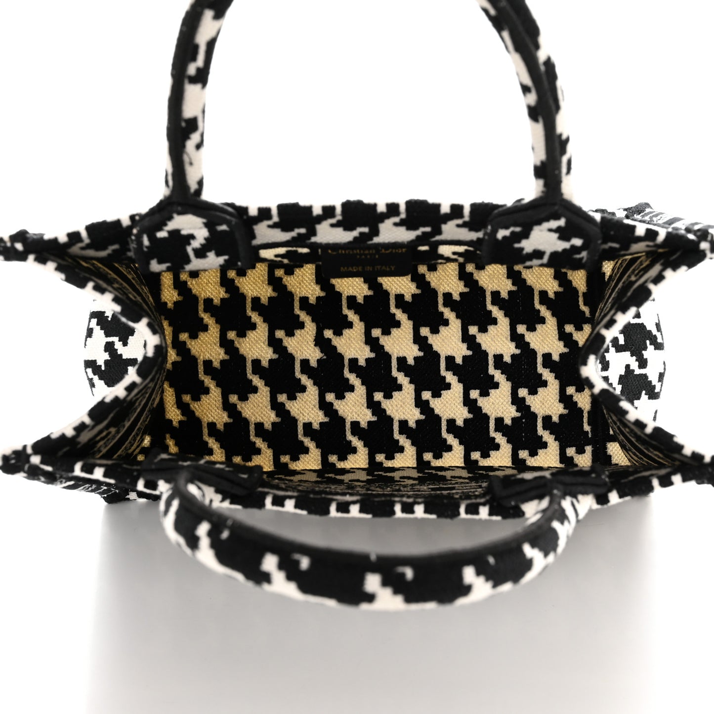 Canvas Houndstooth Embroidered Small Book Tote Black White