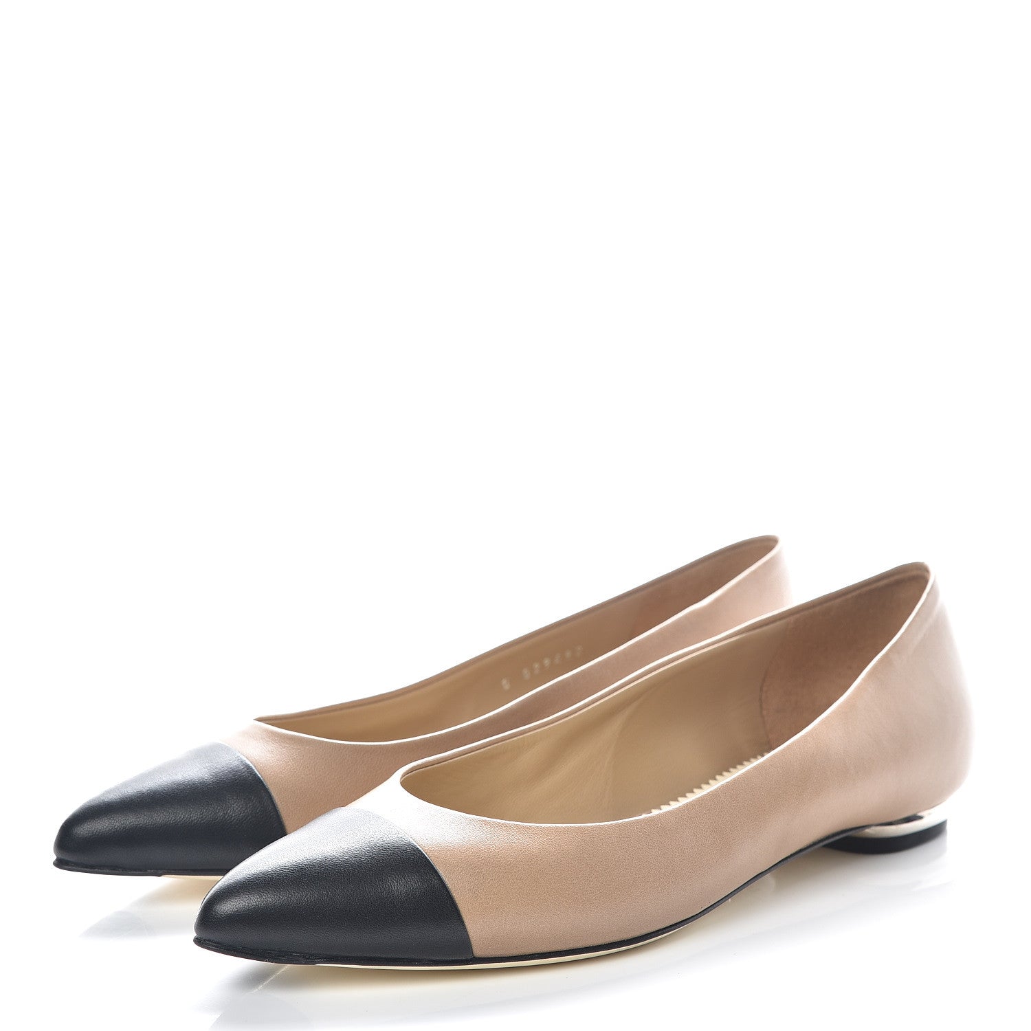 Chanel Lambskin Coco Line Pointed Toe Ballerina Flats 37 Beige Black 3 of 9