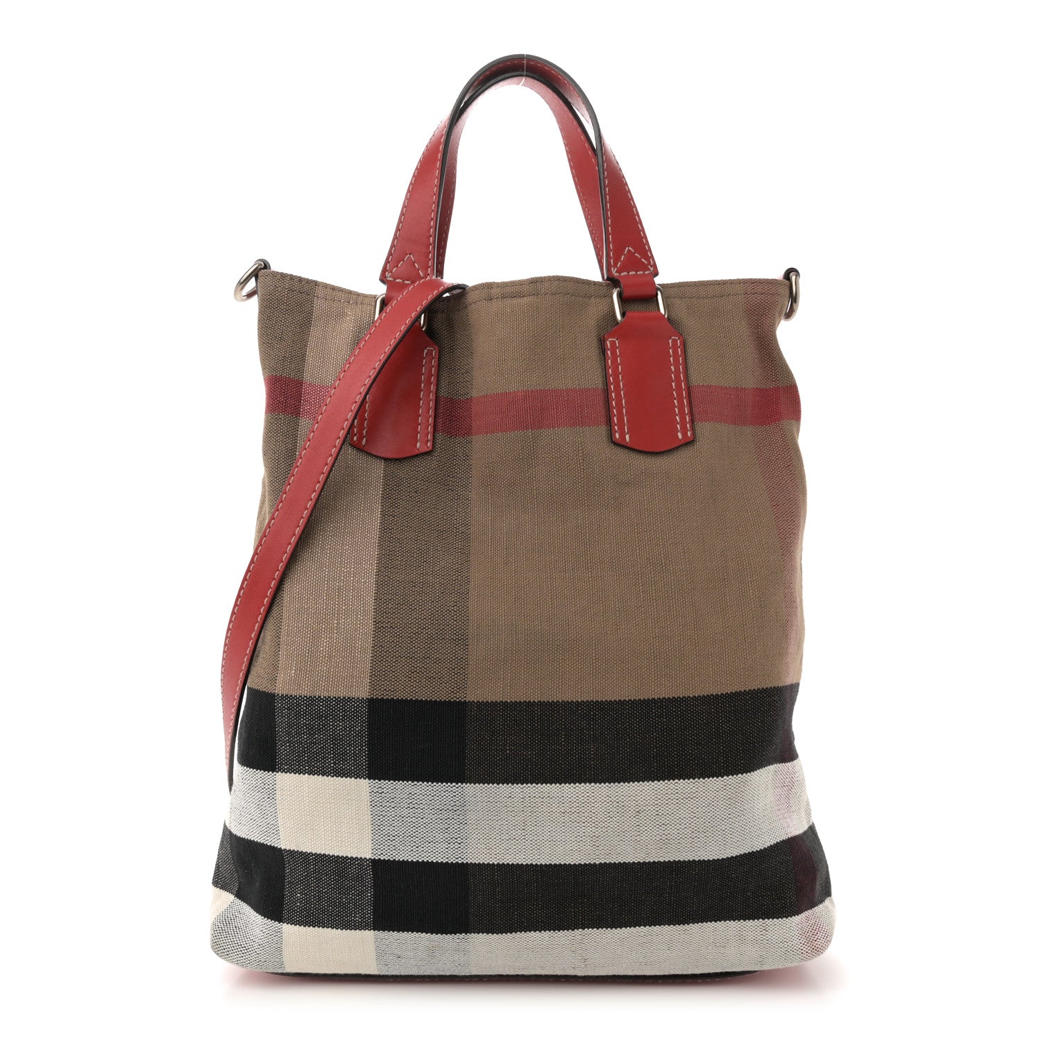 Burberry Canvas Mega Check Medium Tottenham Brit Tote Cadmium Red 1 of 10