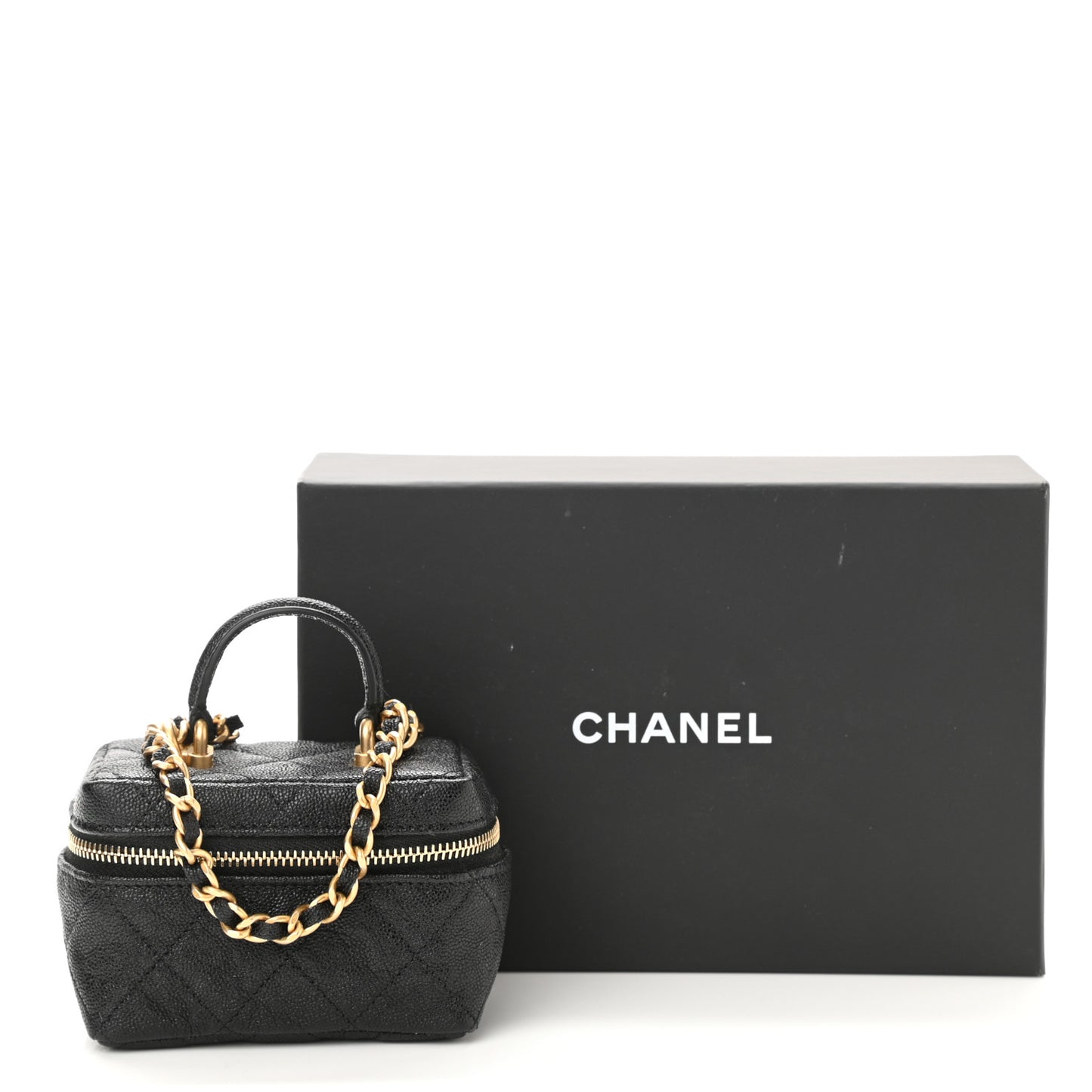 Caviar Quilted Mini Top Handle Vanity With Chain Black